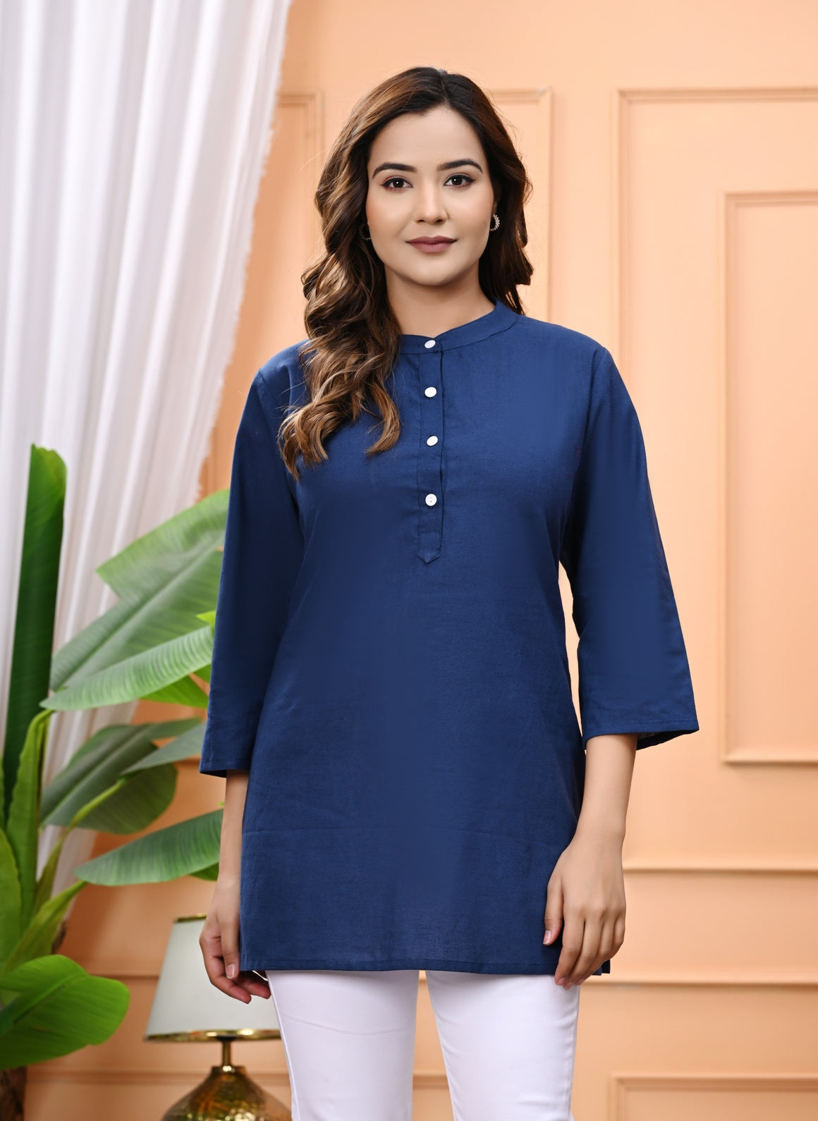 NAMA'S Women Solid Straight Kurti with Mandarin Collar