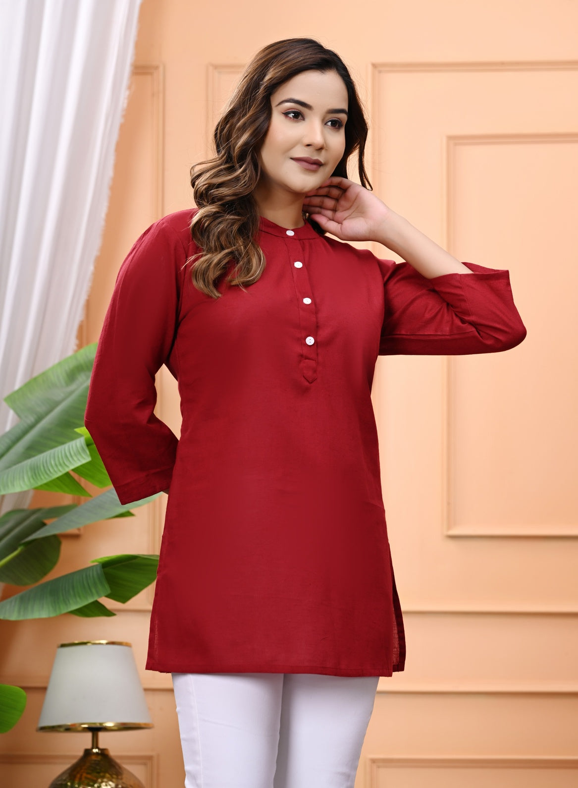 NAMA'S Women Solid Straight Kurti with Mandarin Collar