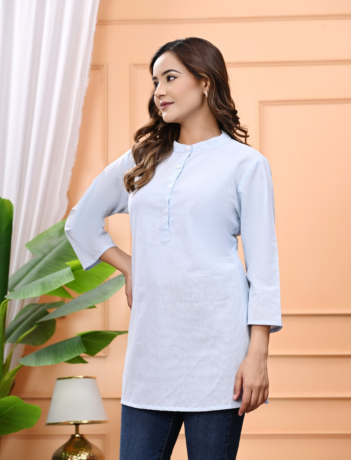 NAMA'S Women Solid Straight Kurti with Mandarin Collar