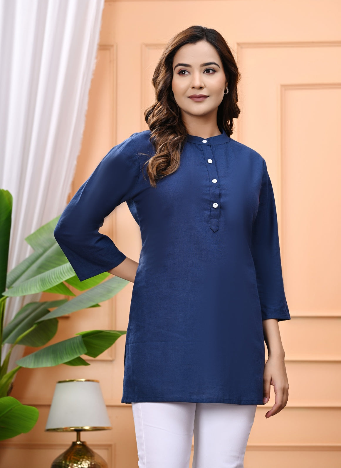 NAMA'S Women Solid Straight Kurti with Mandarin Collar