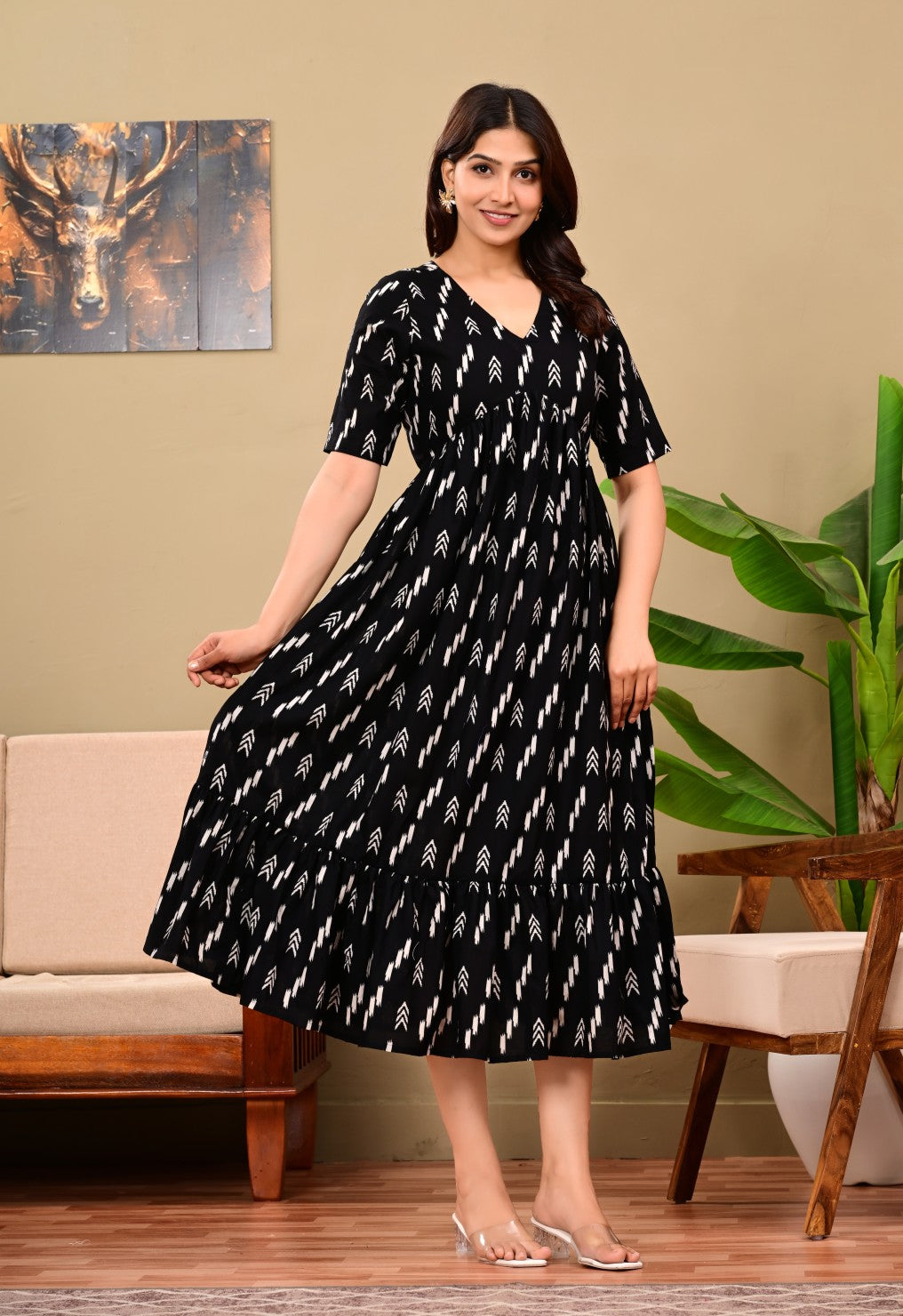 Women Floral Printed Flared Midi Dress