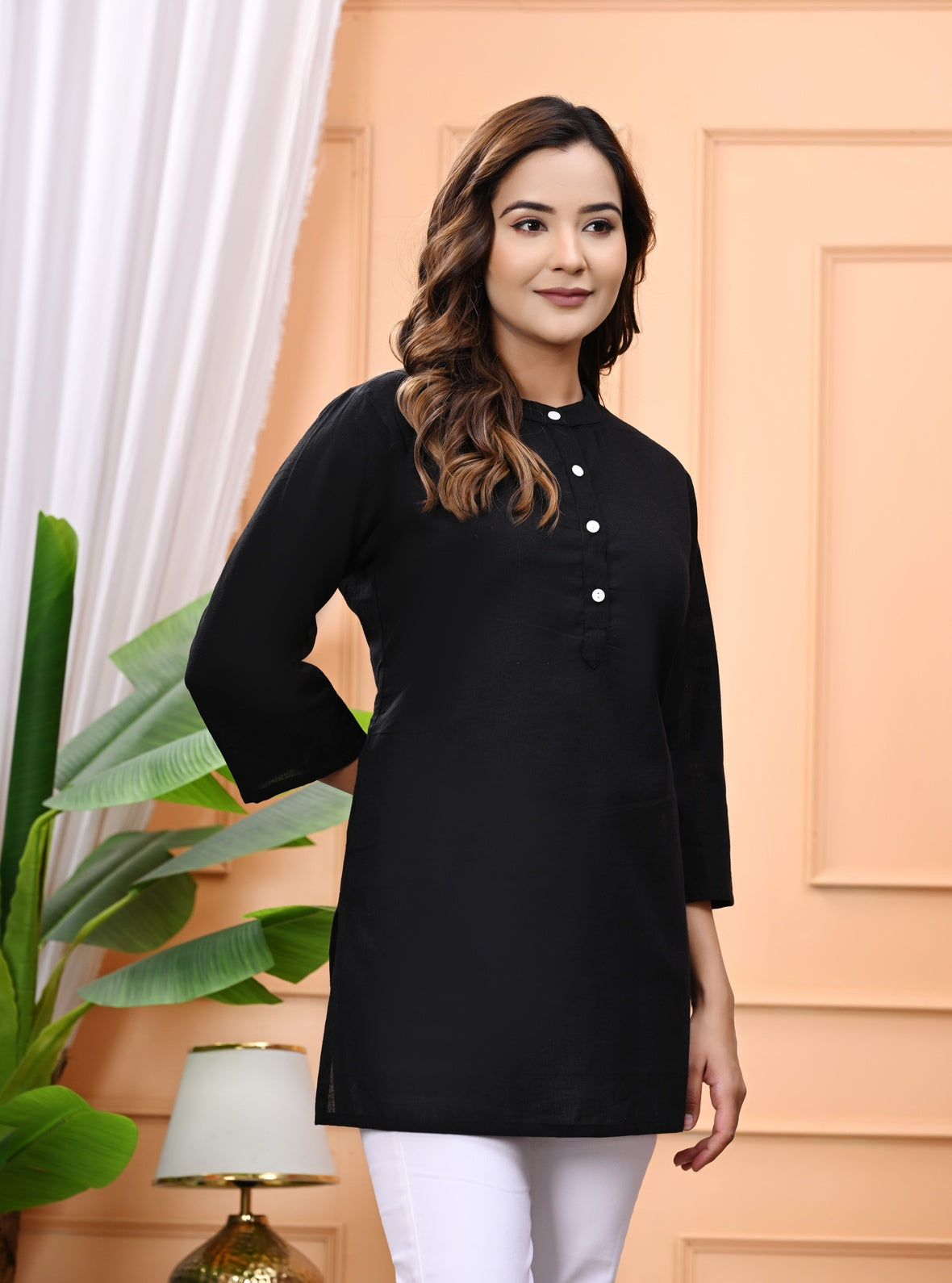 NAMA'S Women Solid Straight Kurti with Mandarin Collar