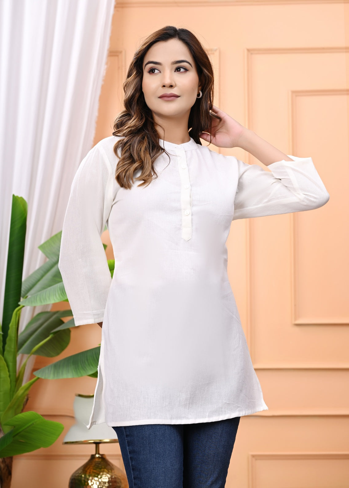 NAMA'S Women Solid Straight Kurti with Mandarin Collar