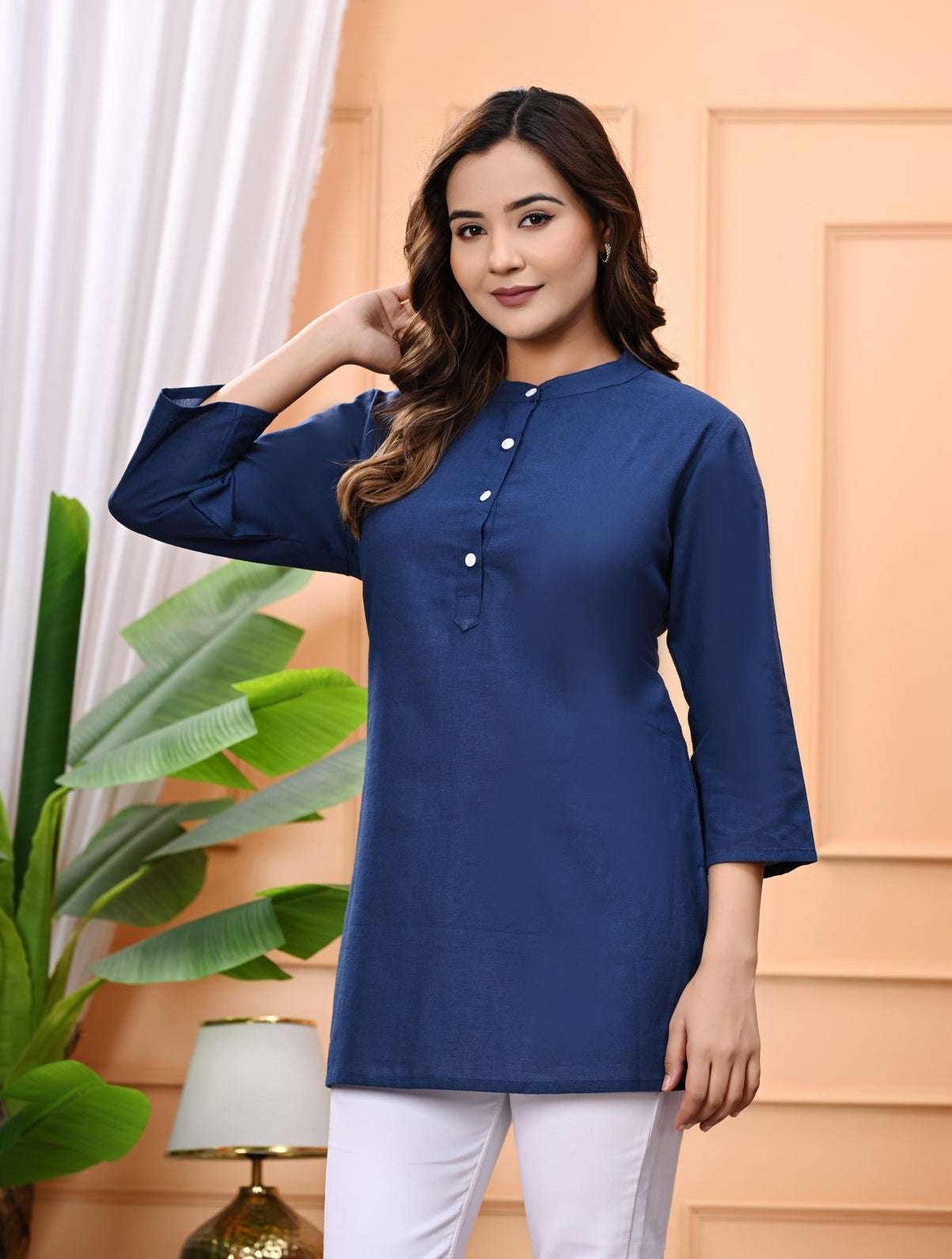 NAMA'S Women Solid Straight Kurti with Mandarin Collar