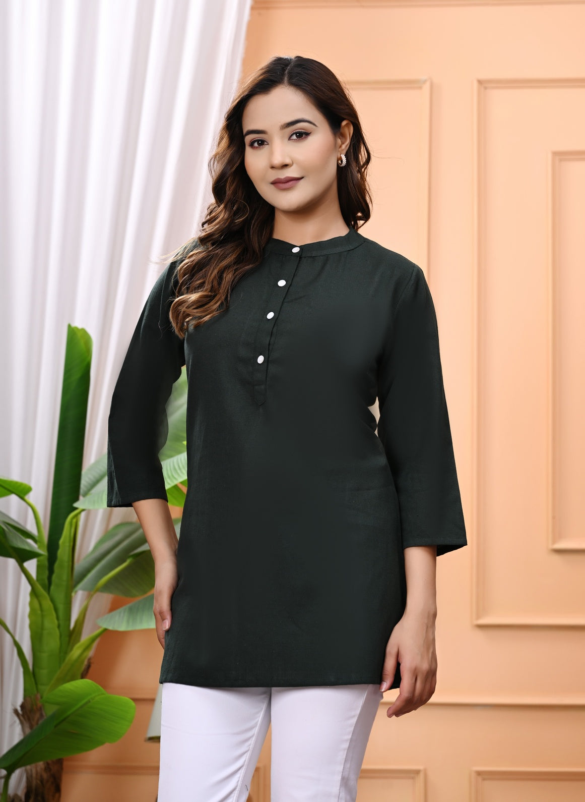 NAMA'S Women Solid Straight Kurti with Mandarin Collar
