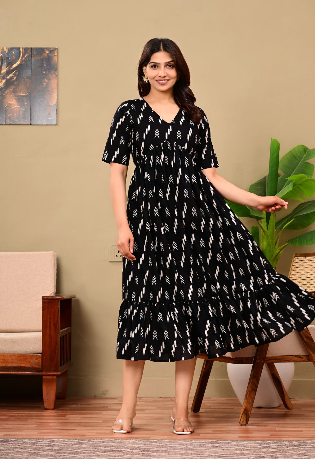 Women Floral Printed Flared Midi Dress