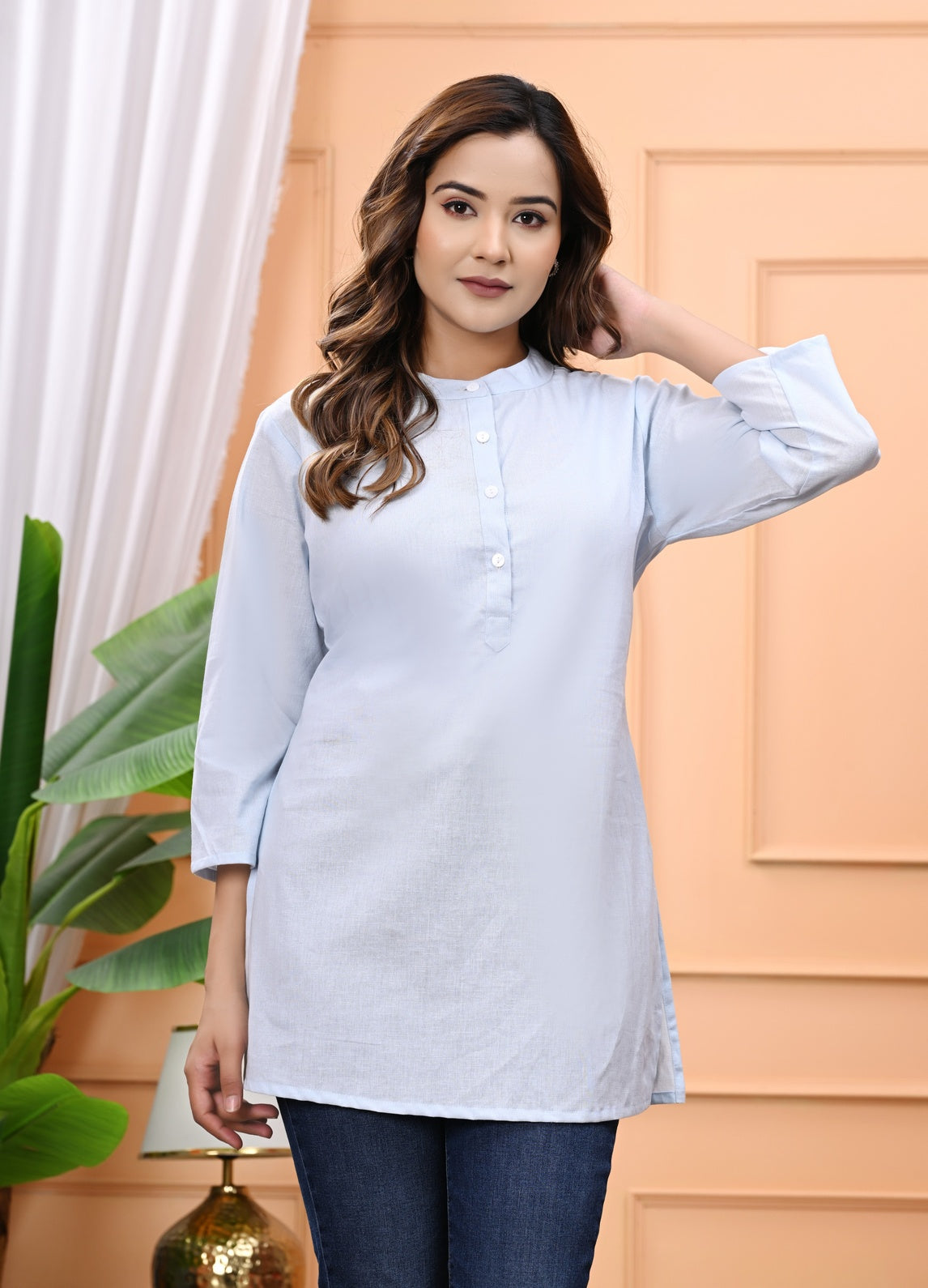 NAMA'S Women Solid Straight Kurti with Mandarin Collar