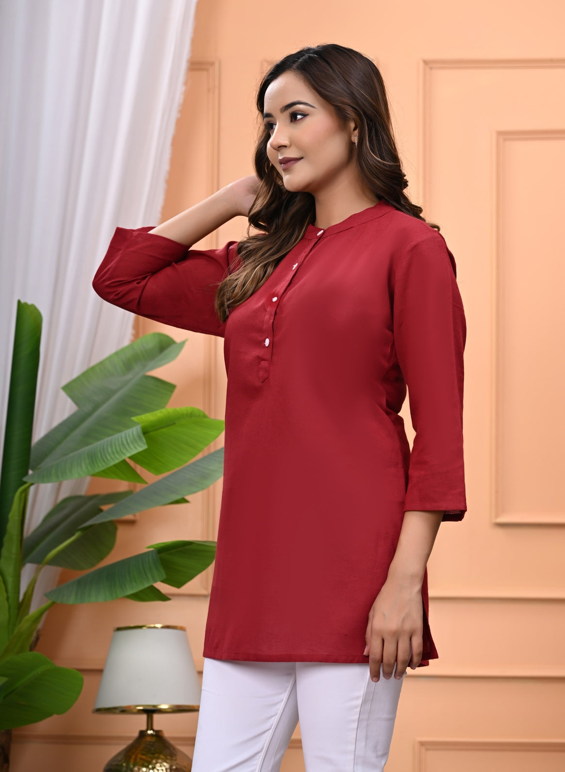 NAMA'S Women Solid Straight Kurti with Mandarin Collar