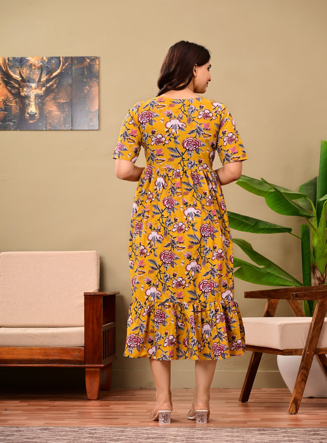 Women Floral Printed Flared Midi Dress