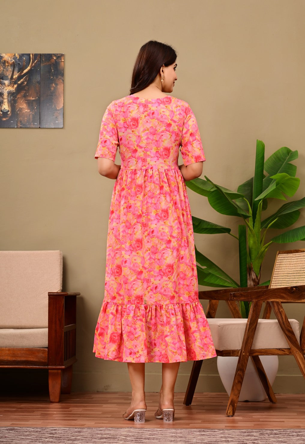 Women Floral Printed Flared Midi Dress