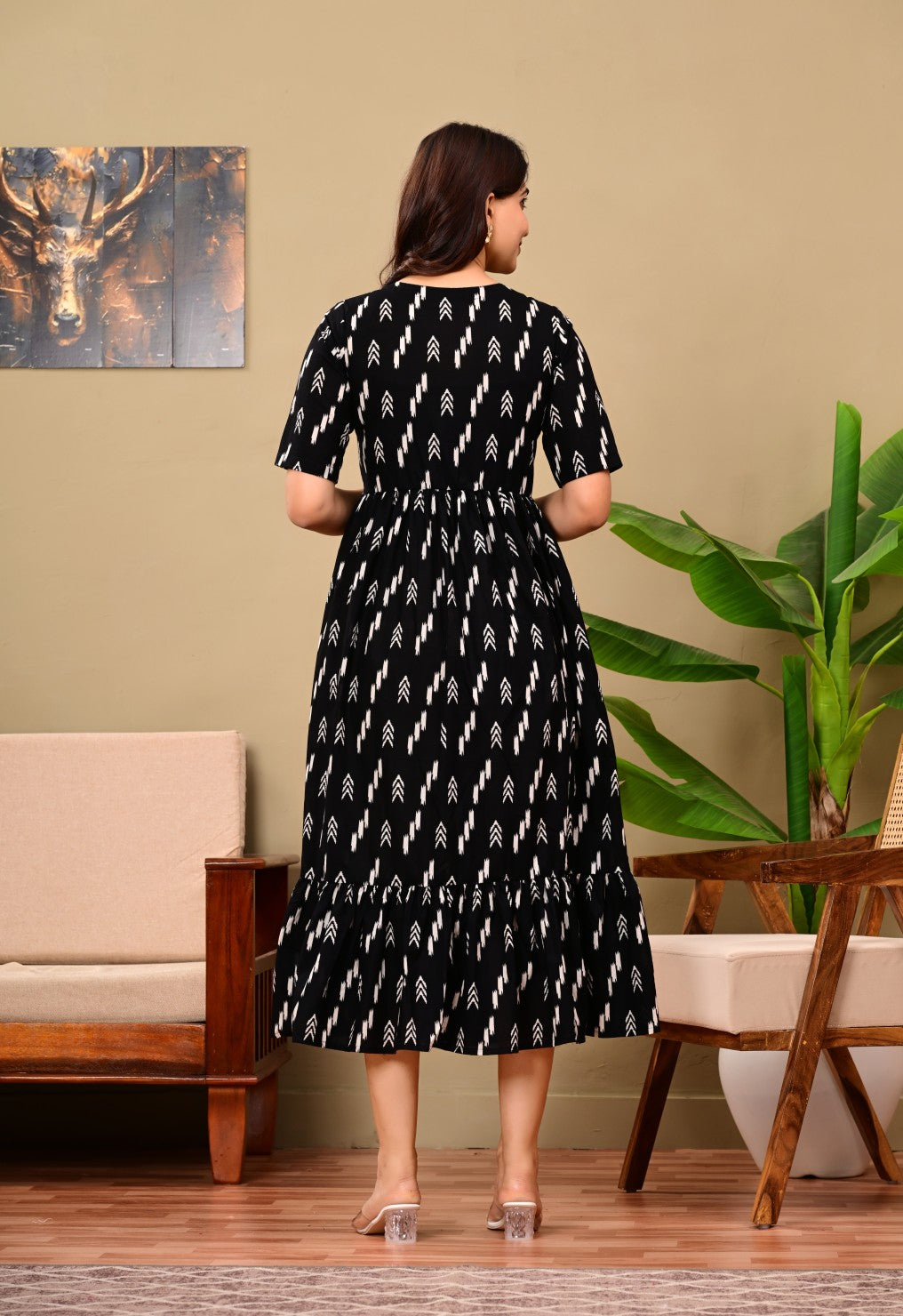 Women Floral Printed Flared Midi Dress