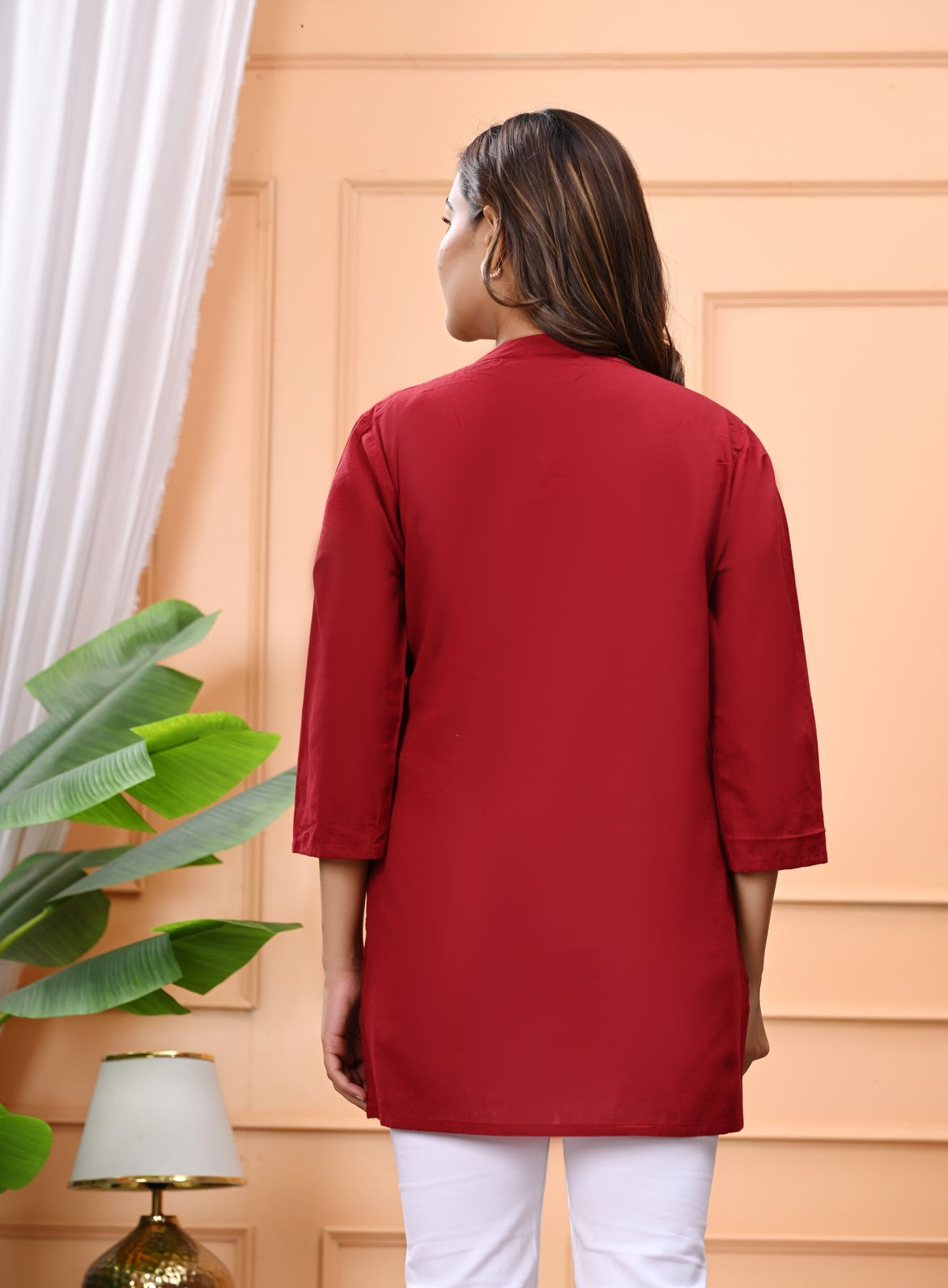 NAMA'S Women Solid Straight Kurti with Mandarin Collar
