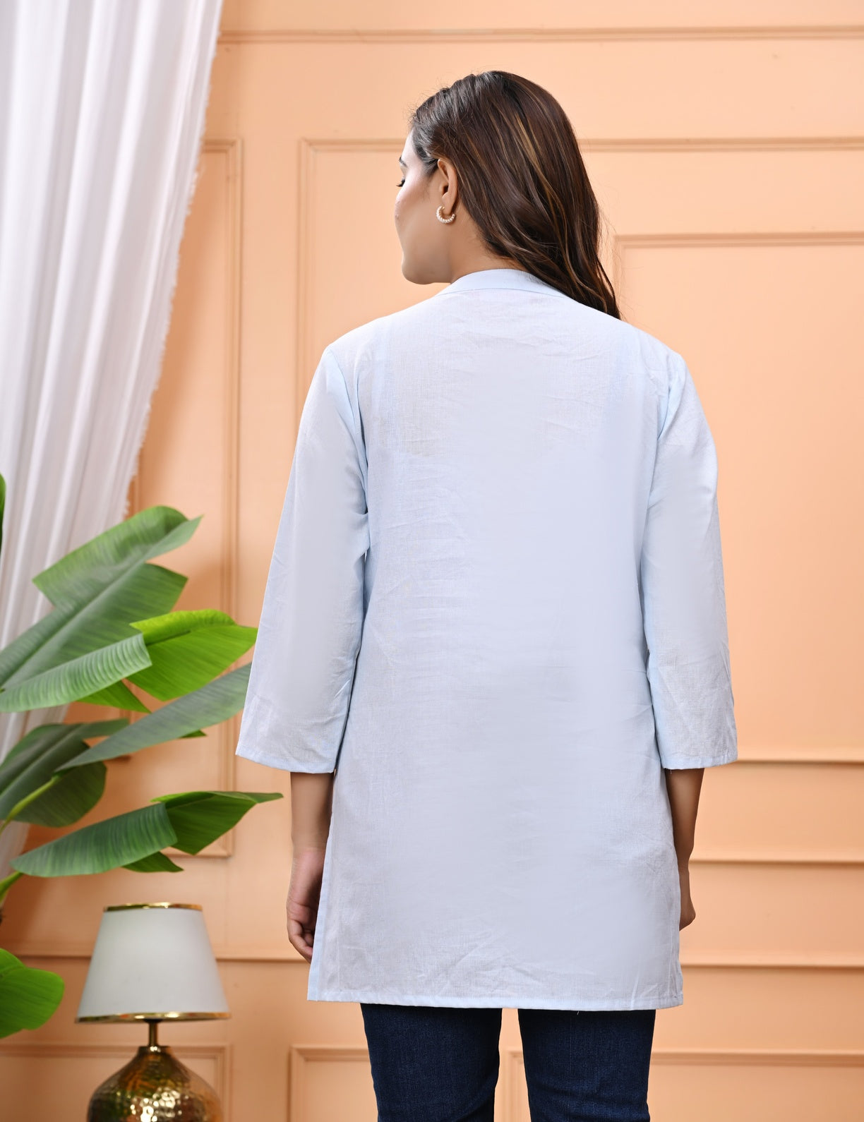 NAMA'S Women Solid Straight Kurti with Mandarin Collar