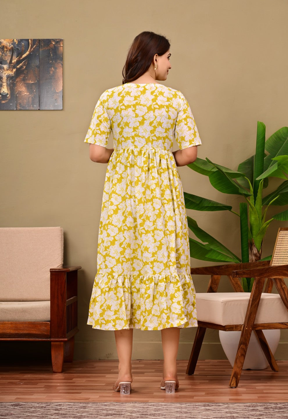 Women Floral Printed Flared Midi Dress