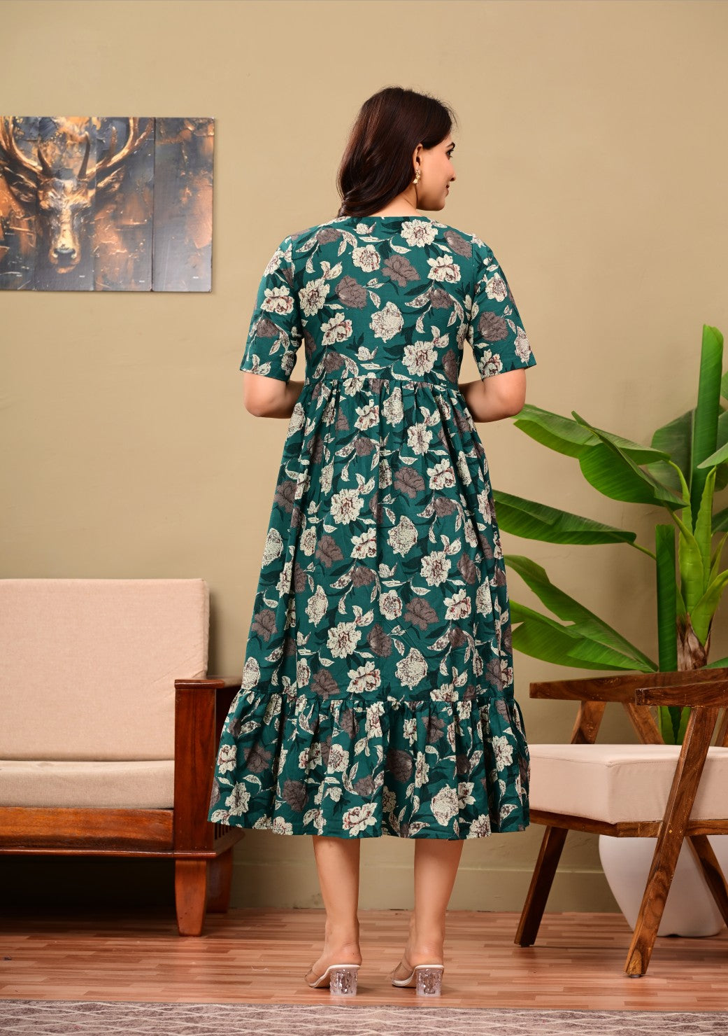 Women Floral Printed Flared Midi Dress