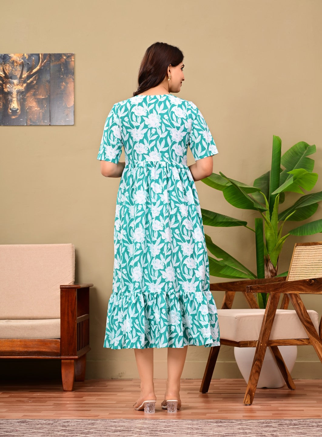 Women Floral Printed Flared Midi Dress