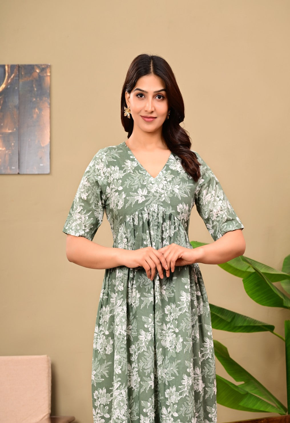 Women Floral Printed Flared Midi Dress