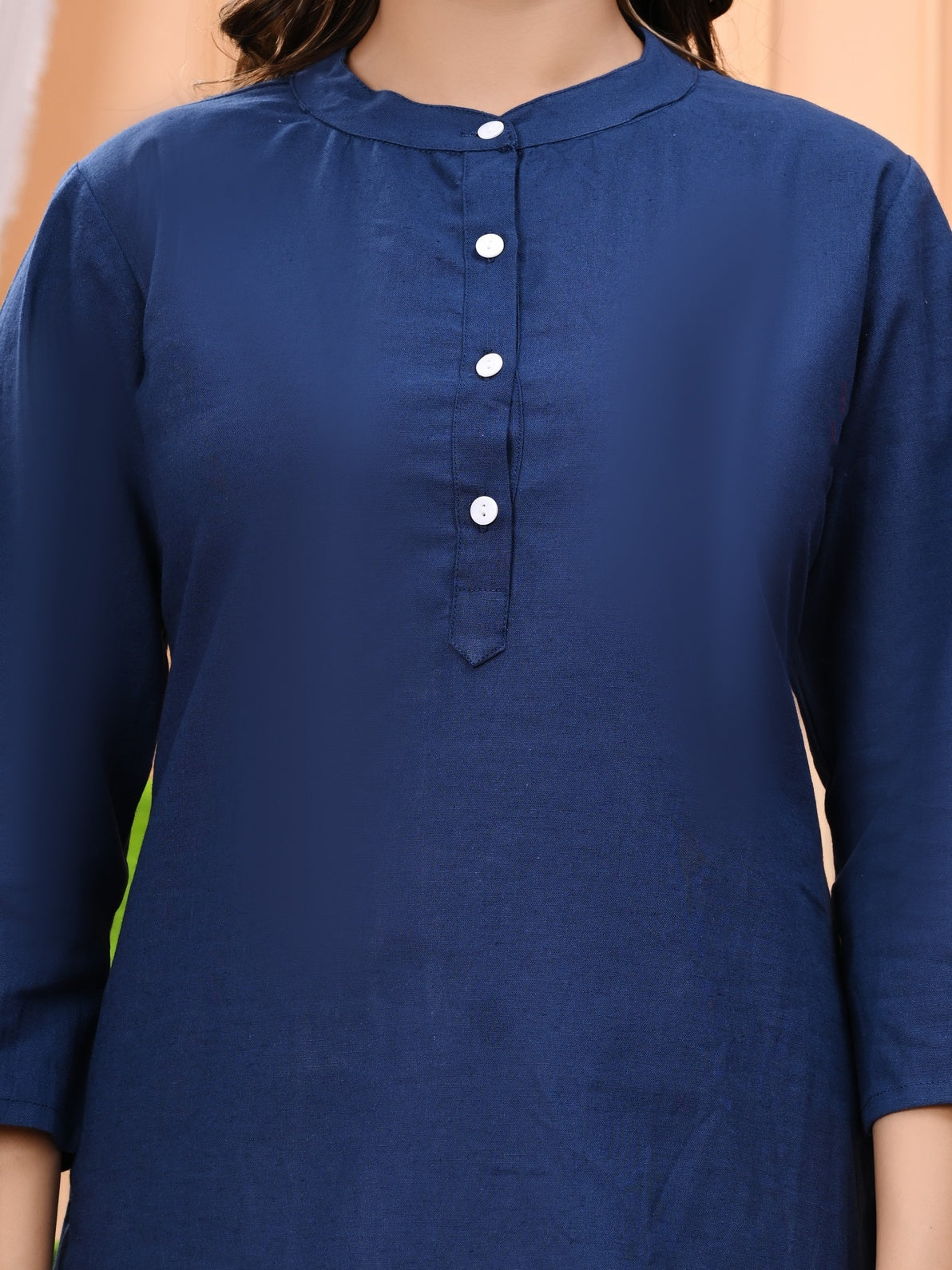 NAMA'S Women Solid Straight Kurti with Mandarin Collar