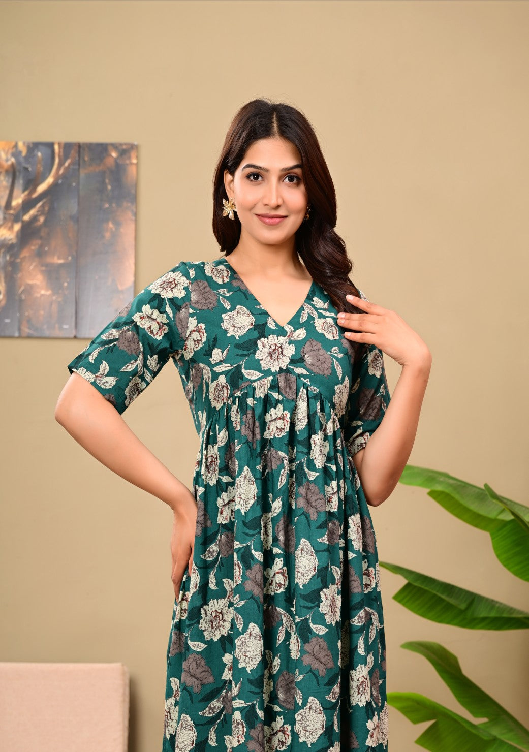Women Floral Printed Flared Midi Dress