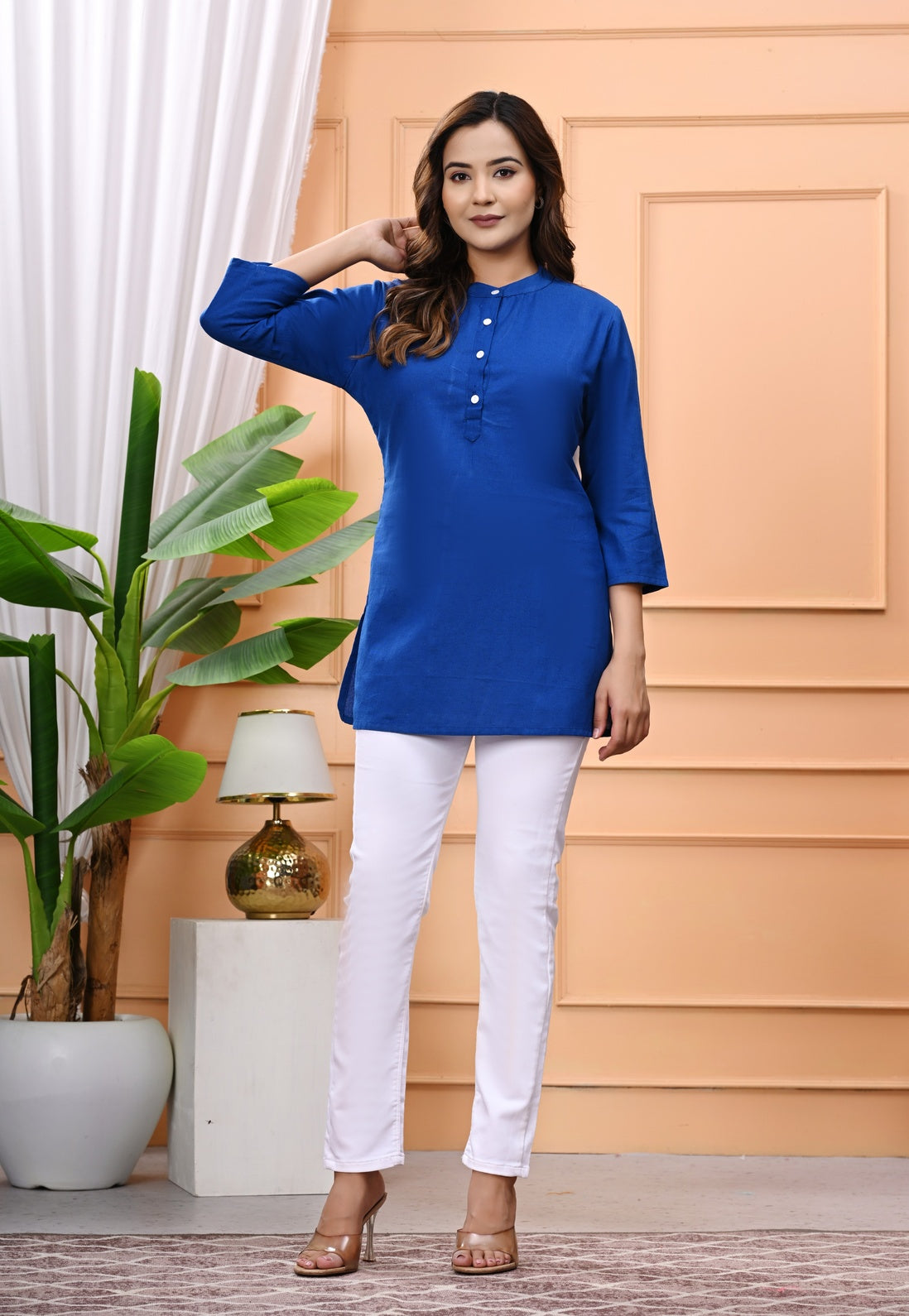 NAMA'S Women Solid Straight Kurti with Mandarin Collar