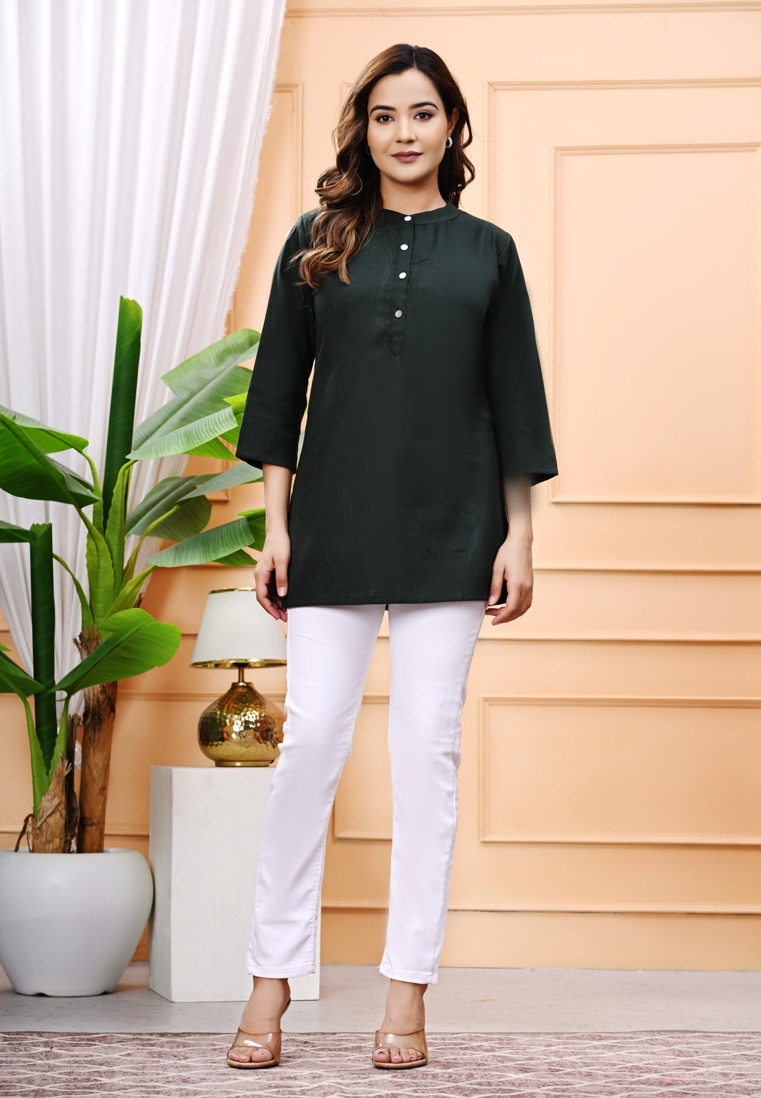 NAMA'S Women Solid Straight Kurti with Mandarin Collar