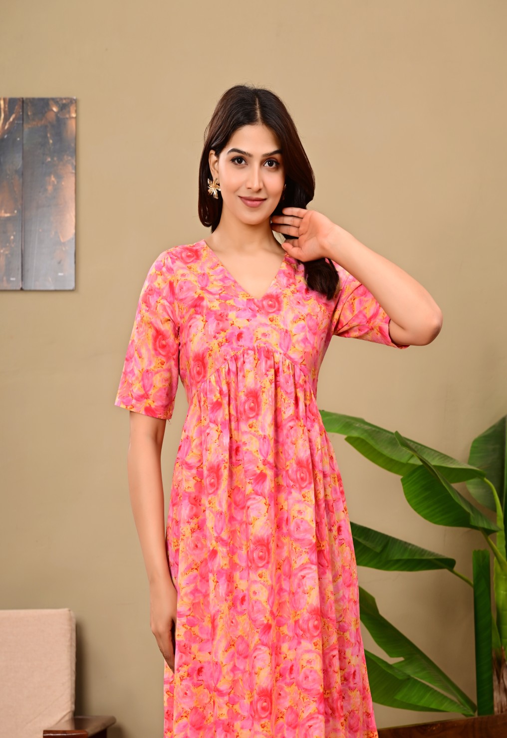 Women Floral Printed Flared Midi Dress