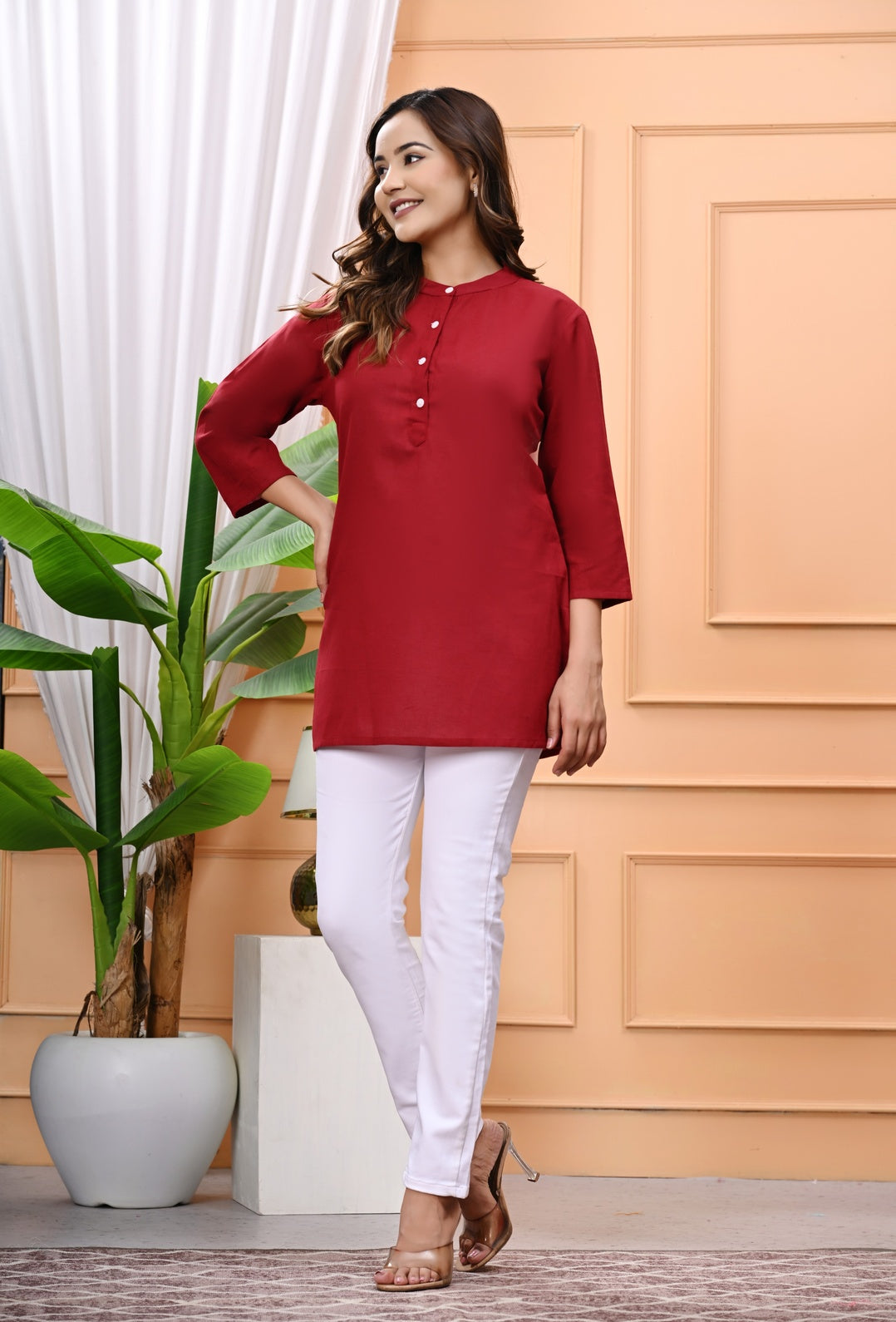 NAMA'S Women Solid Straight Kurti with Mandarin Collar