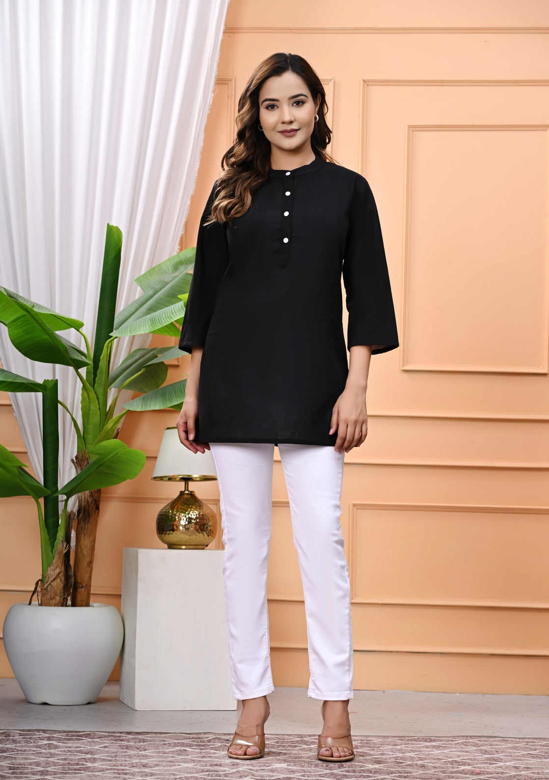 NAMA'S Women Solid Straight Kurti with Mandarin Collar