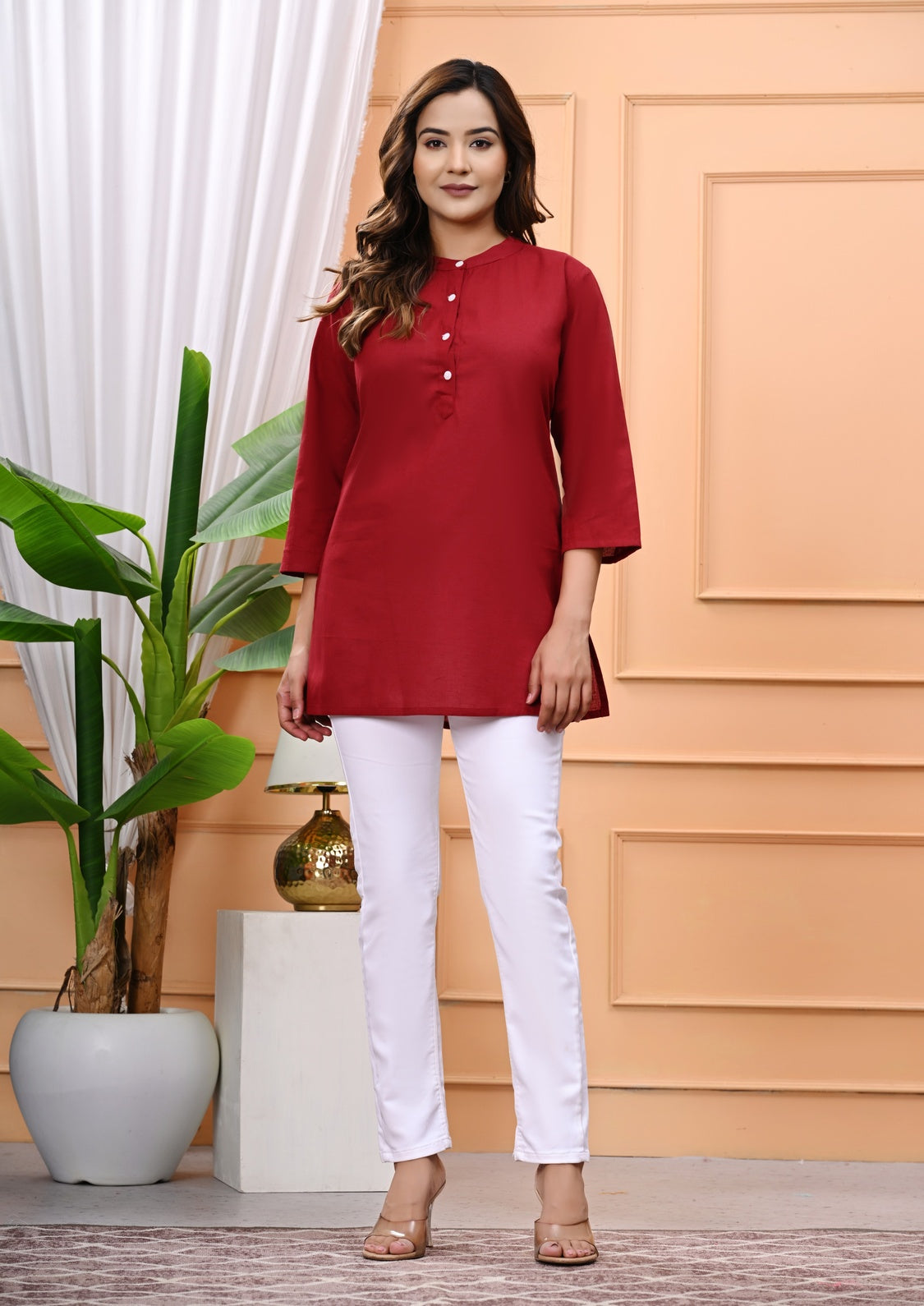 NAMA'S Women Solid Straight Kurti with Mandarin Collar