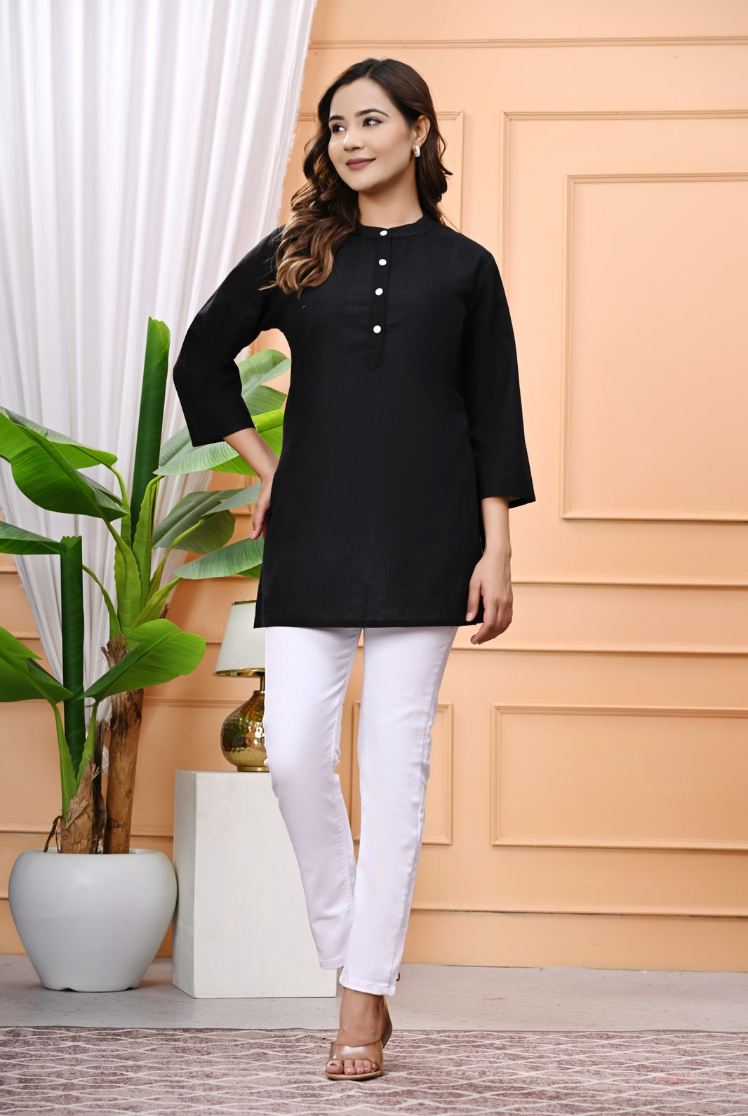 NAMA'S Women Solid Straight Kurti with Mandarin Collar