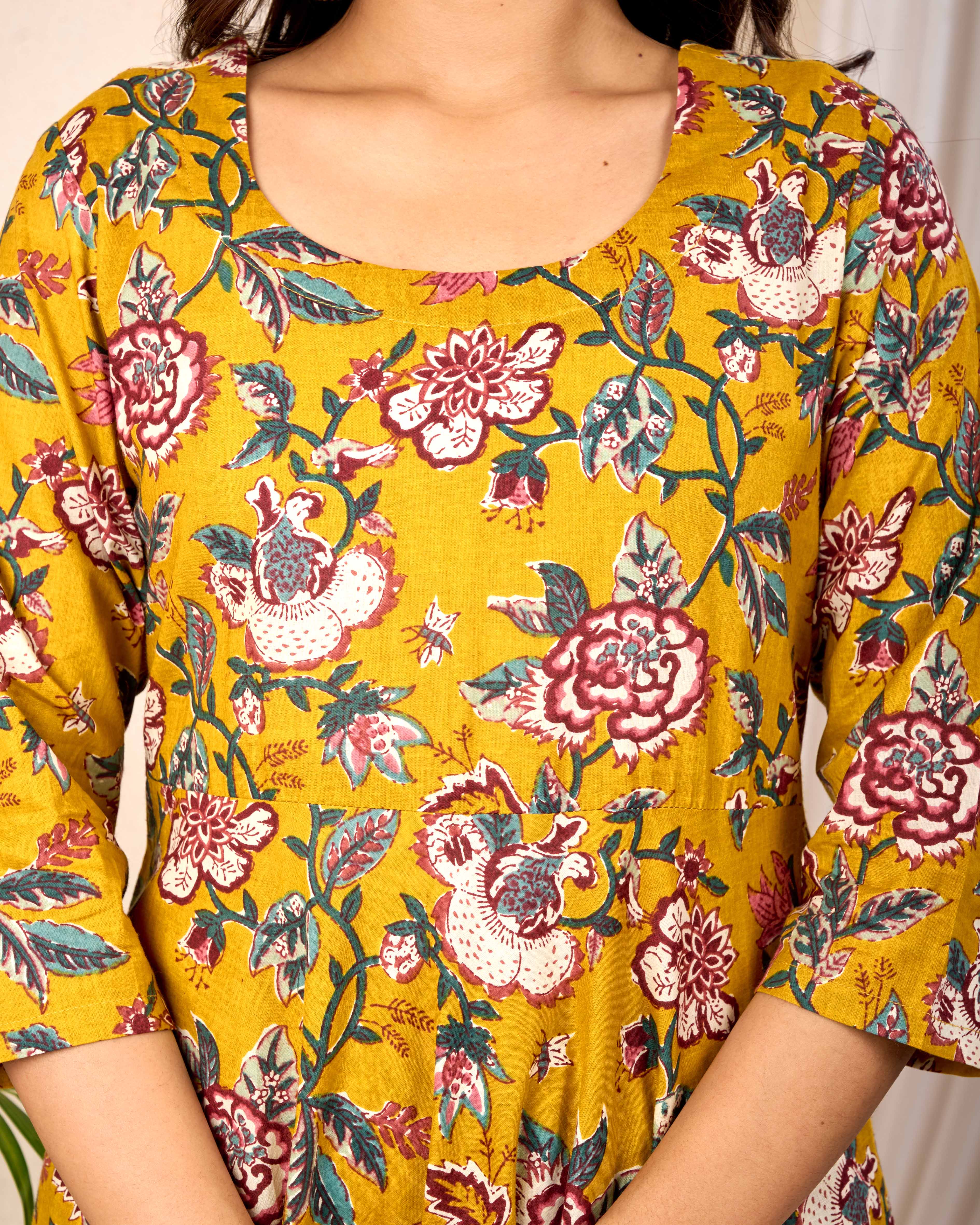 SUNLIGHT BLUSH HAND CRAFTED FLORAL ANARKALI COTTON SUIT SET