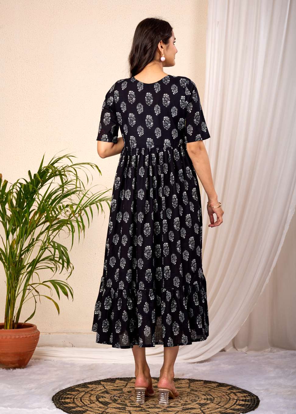 Women Floral Printed Flared Midi Dress