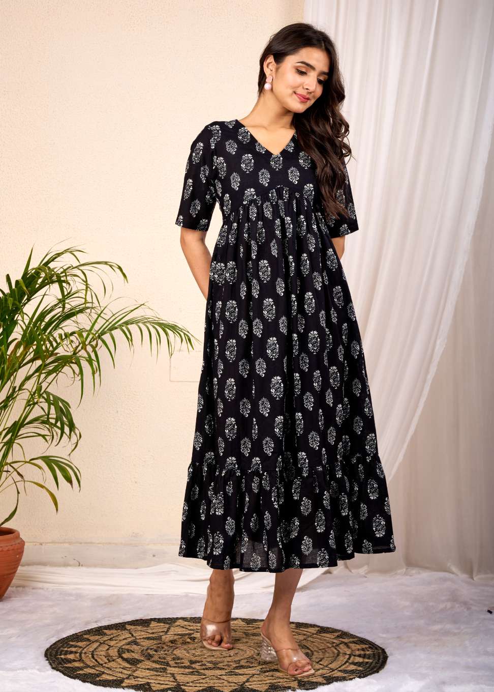Women Floral Printed Flared Midi Dress
