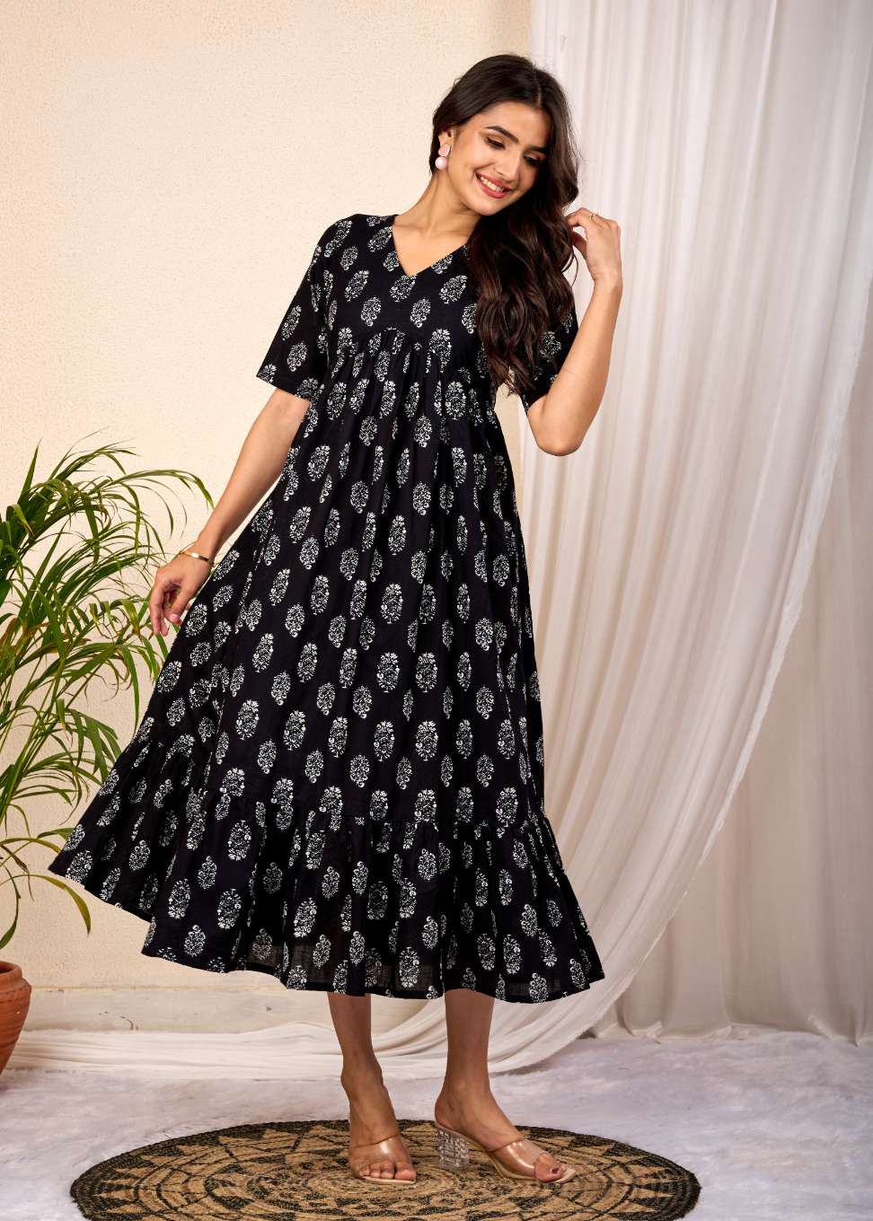 Women Floral Printed Flared Midi Dress