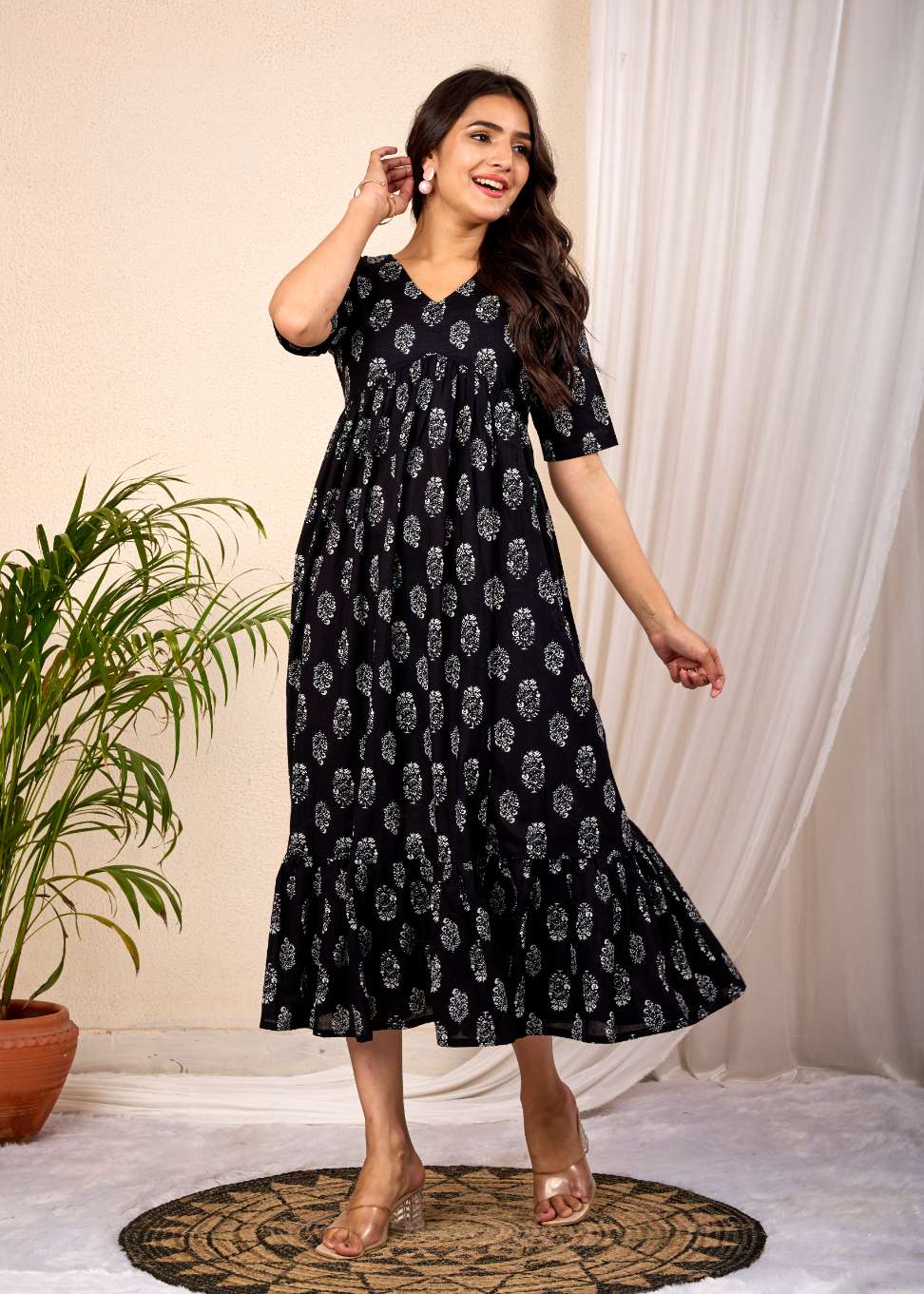 Women Floral Printed Flared Midi Dress