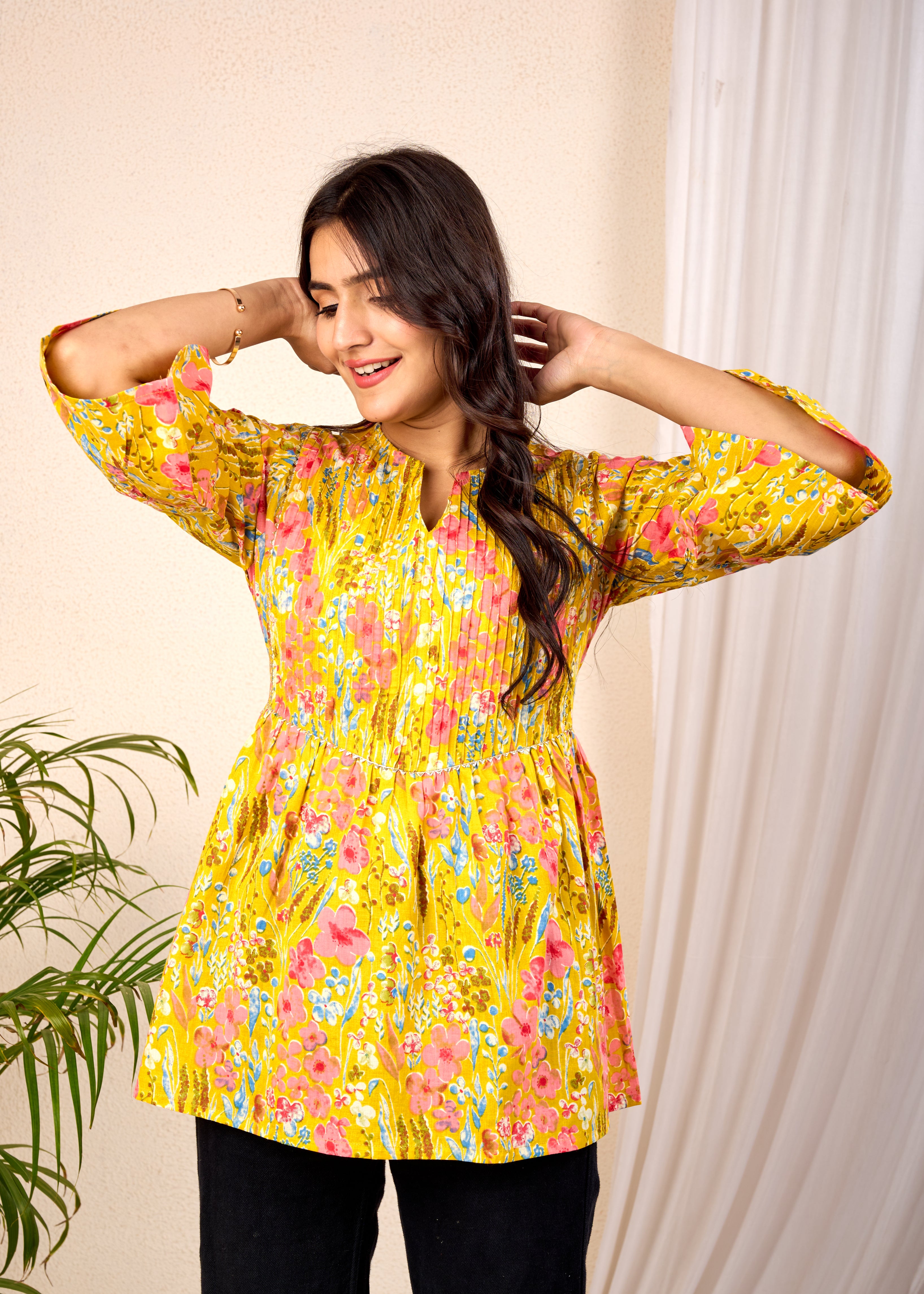 DAFFODIL LIGHT HAND CRAFTED COTTON PEPLUM TOP