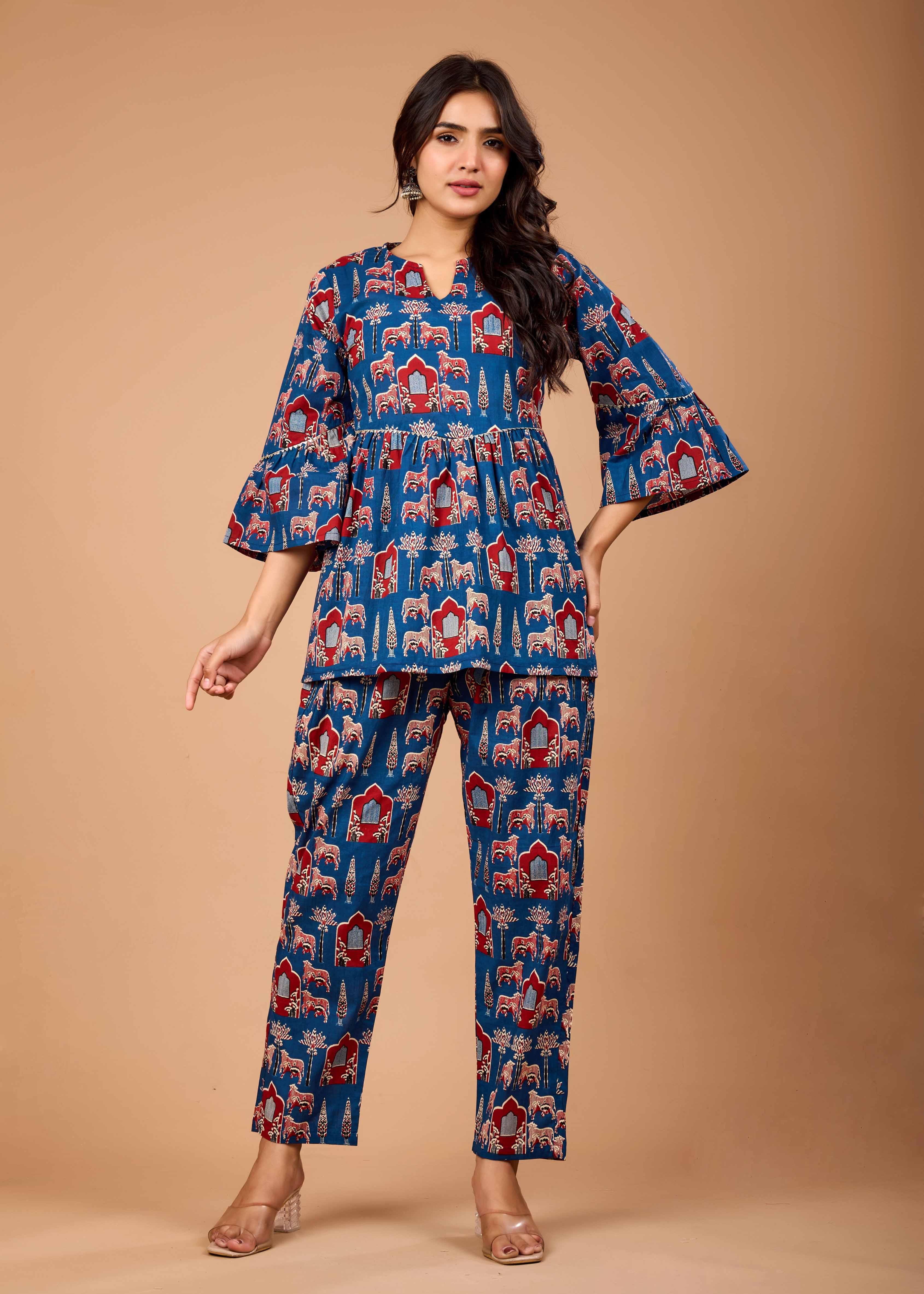 RIWAAZ BLUE HAND CRAFTED COTTON CO-OD SET