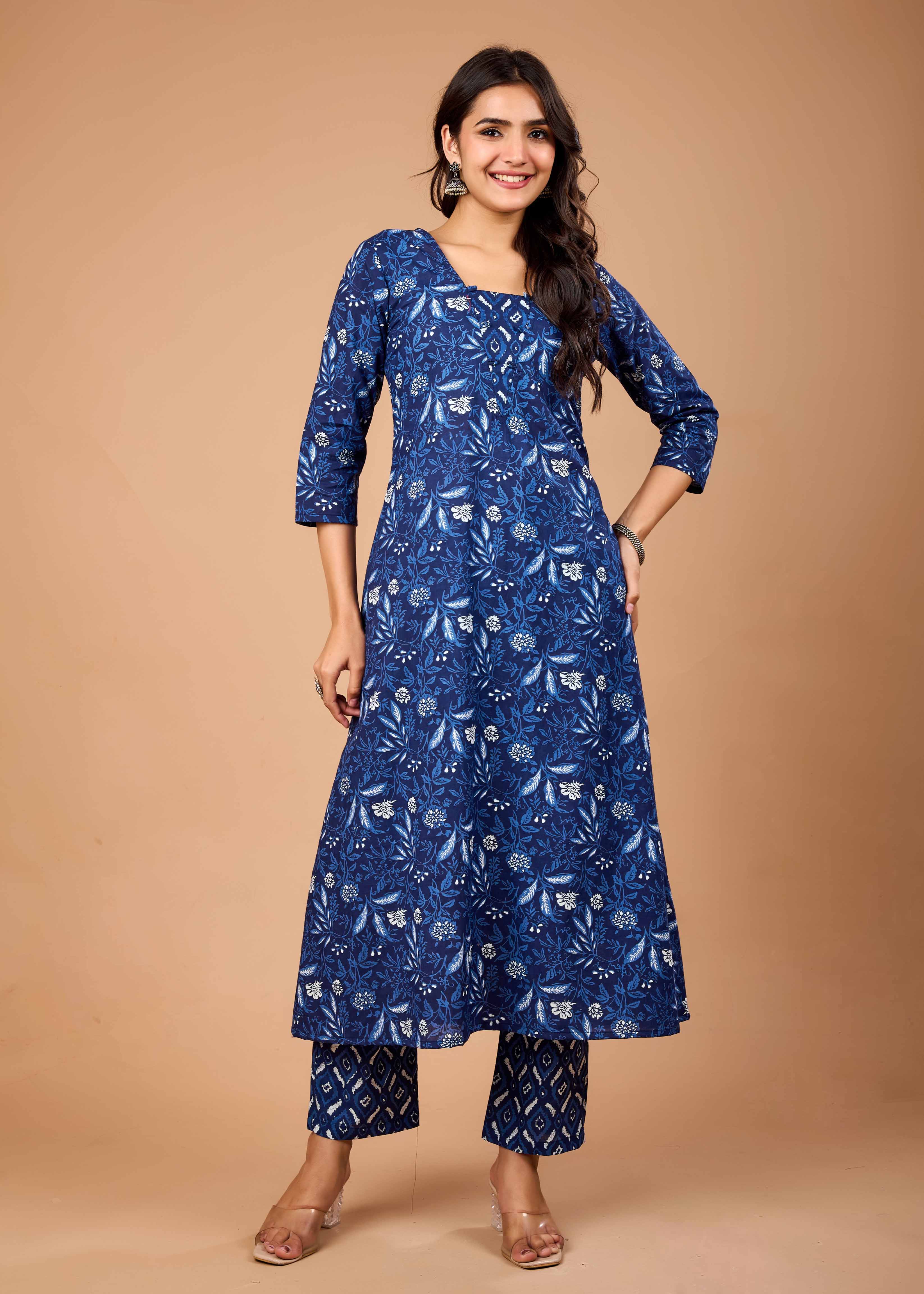PERIWINKLE BLUE HAND CRAFTED COTON KURTA SET