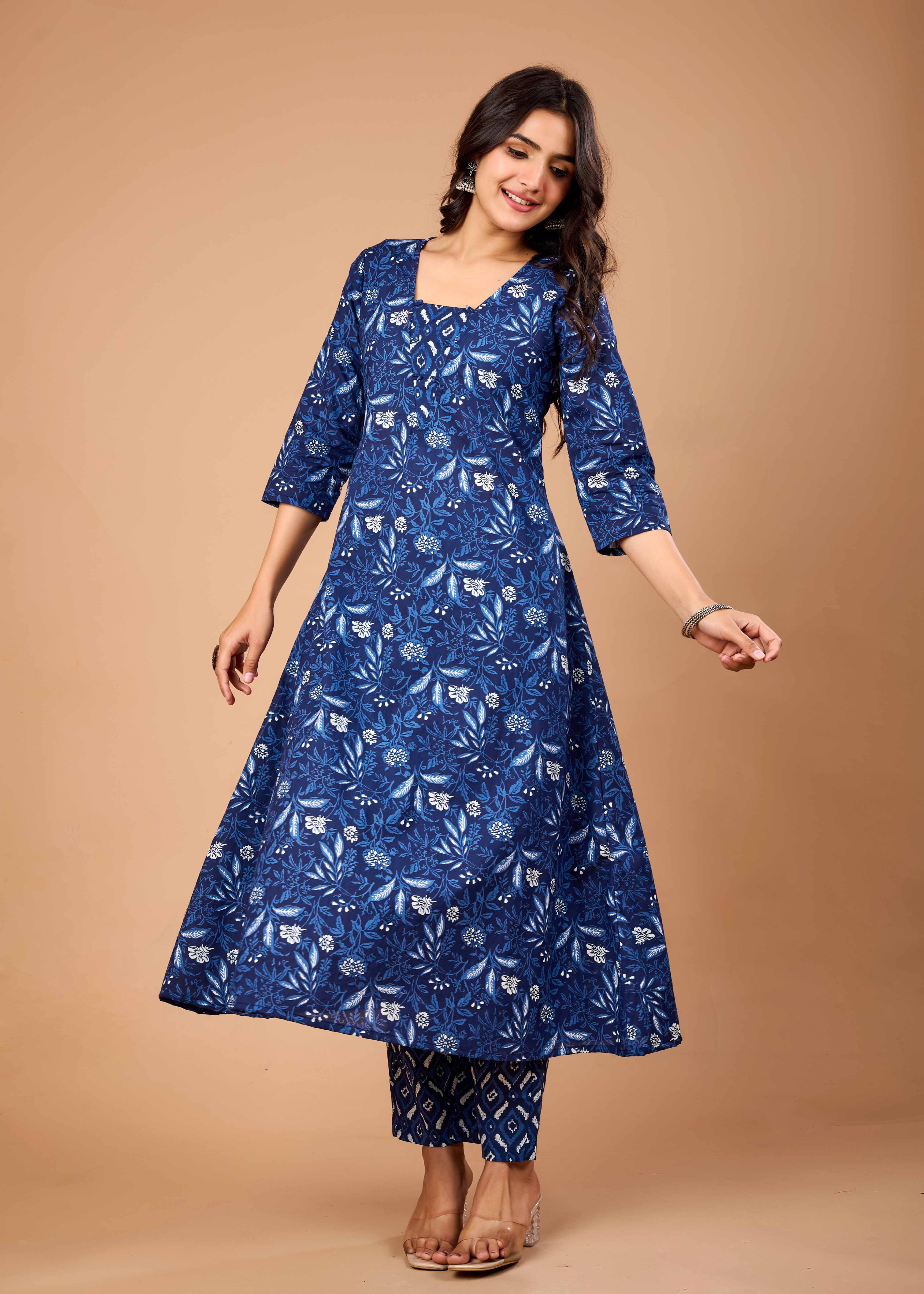PERIWINKLE BLUE HAND CRAFTED COTON KURTA SET