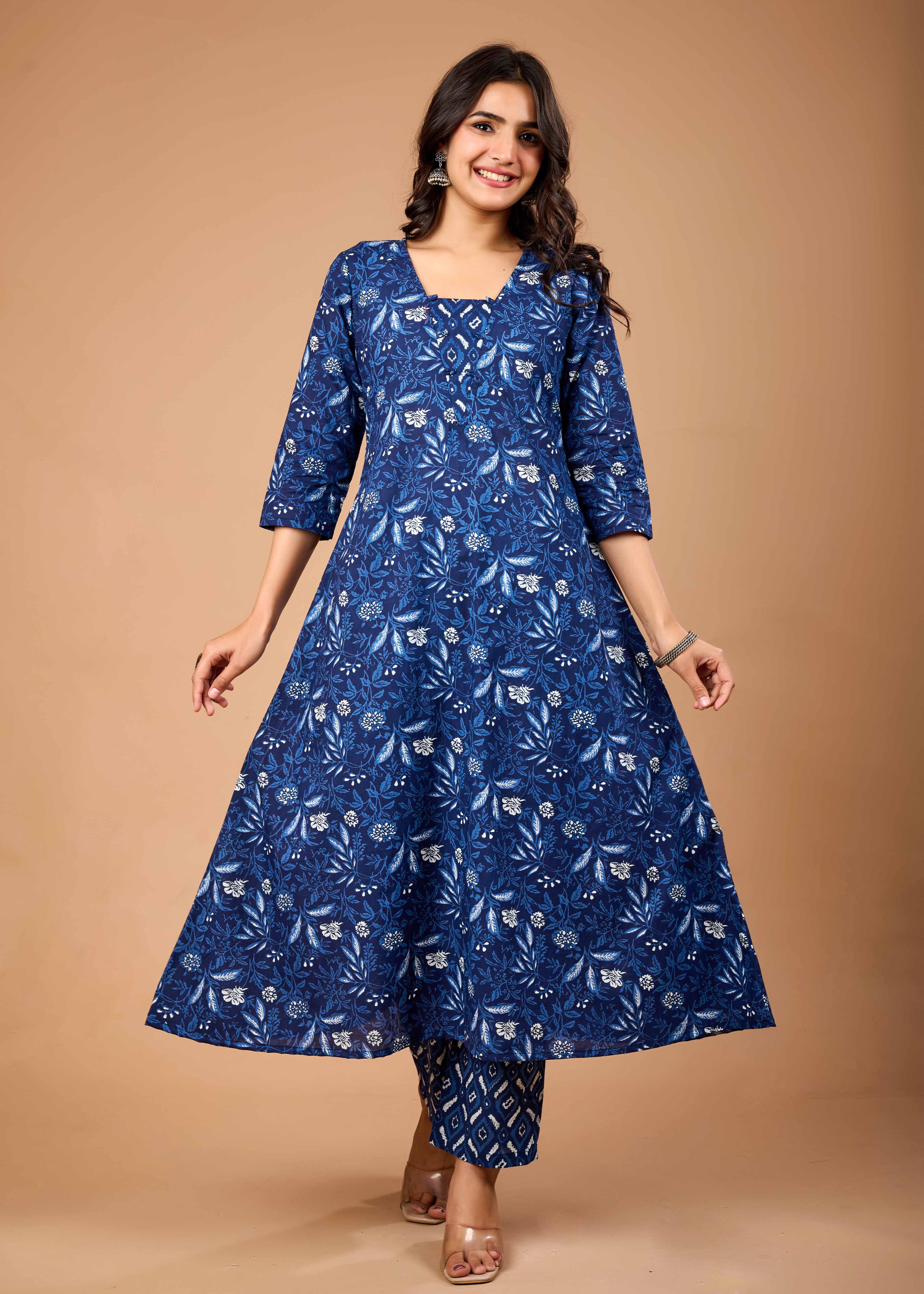 PERIWINKLE BLUE HAND CRAFTED COTON KURTA SET