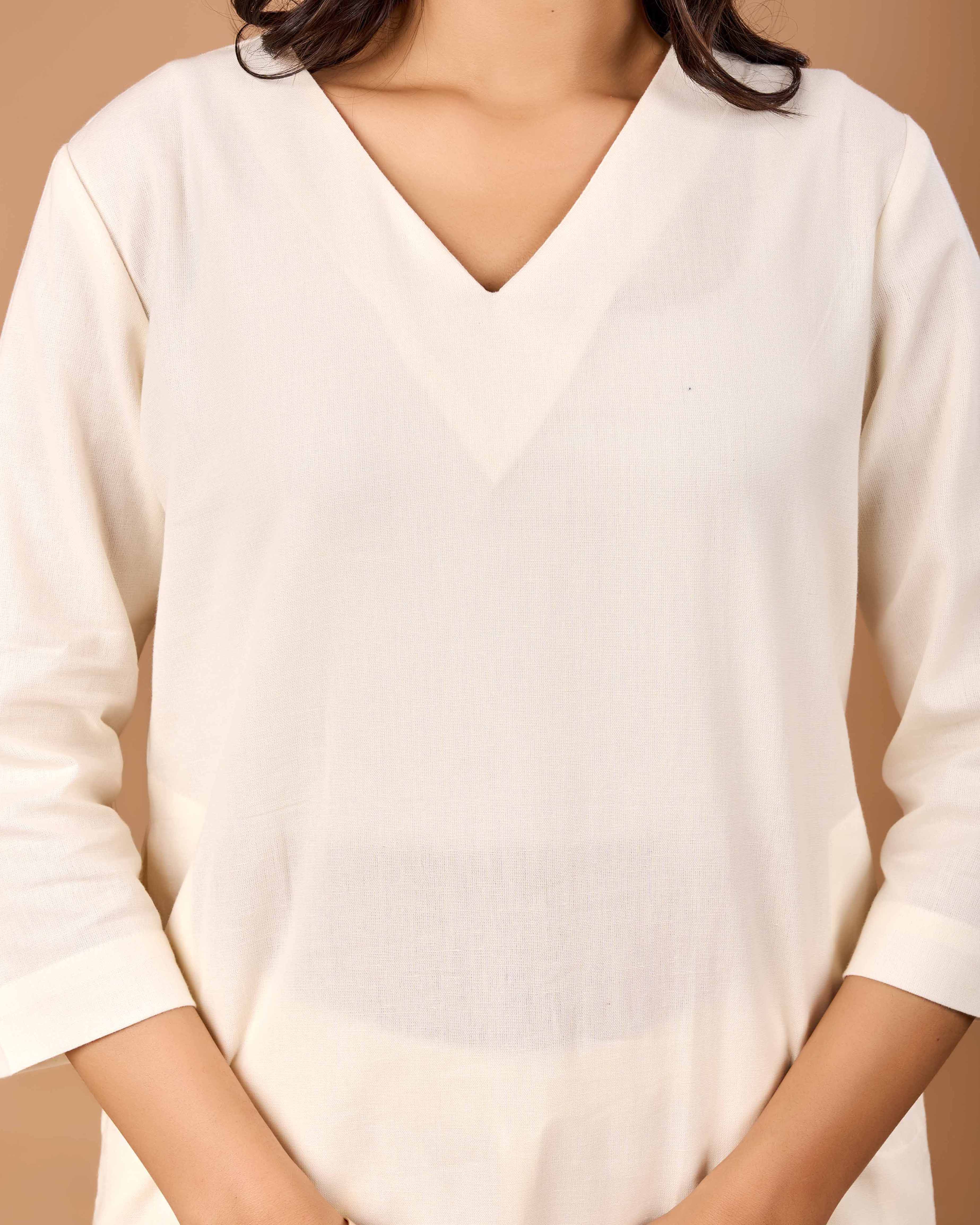 Women Off White Airy Linen Kurta with Trousers