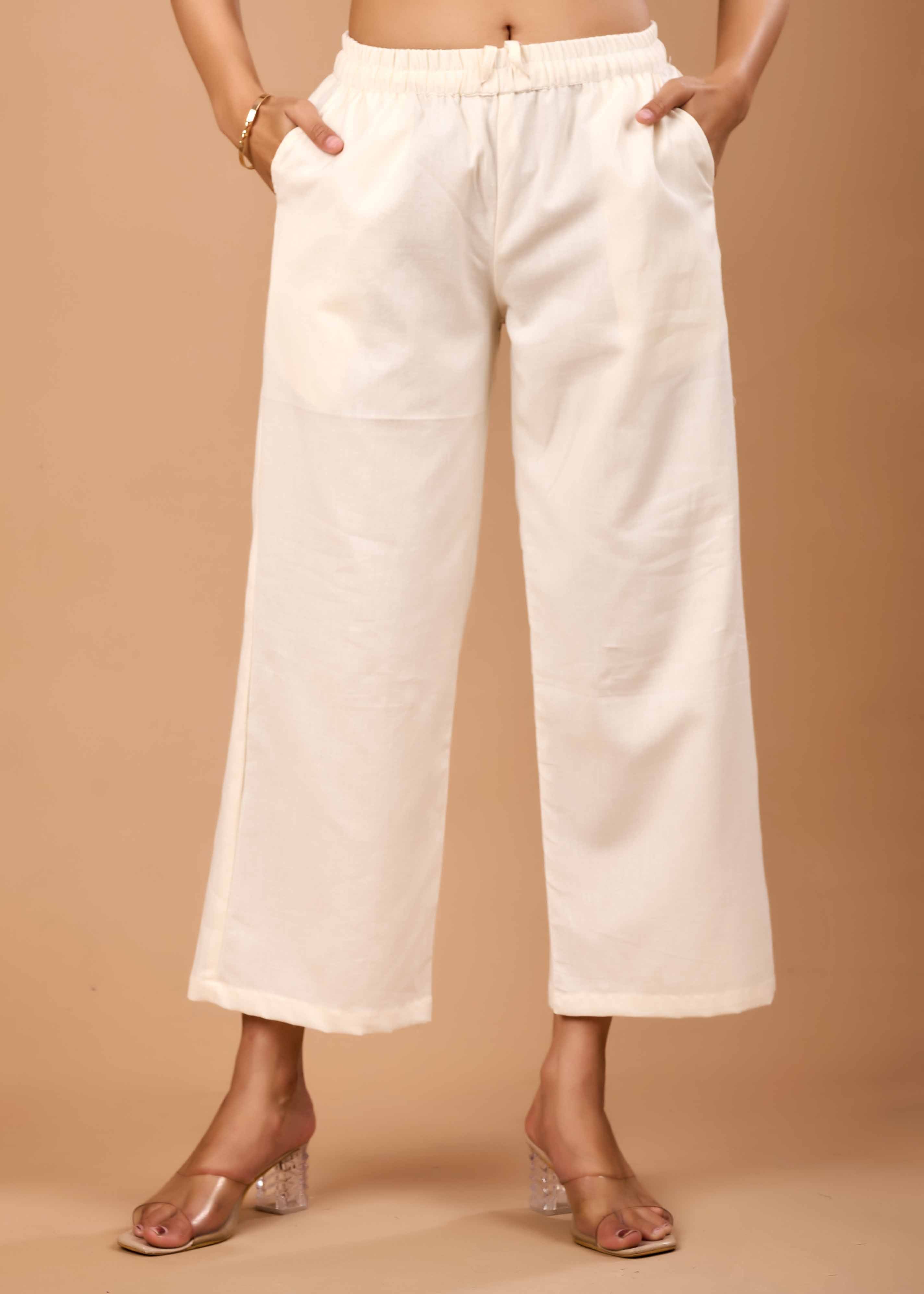 Women Off White Airy Linen Kurta with Trousers