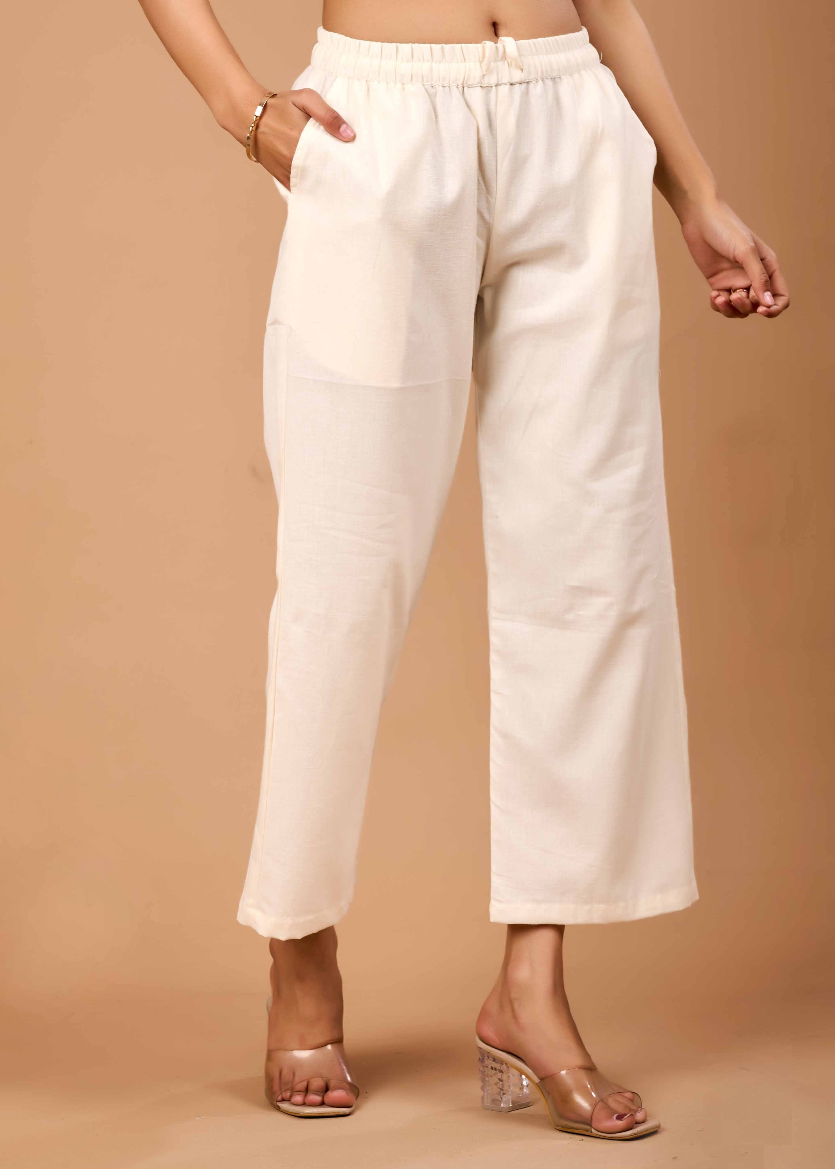 Women Off White Airy Linen Kurta with Trousers