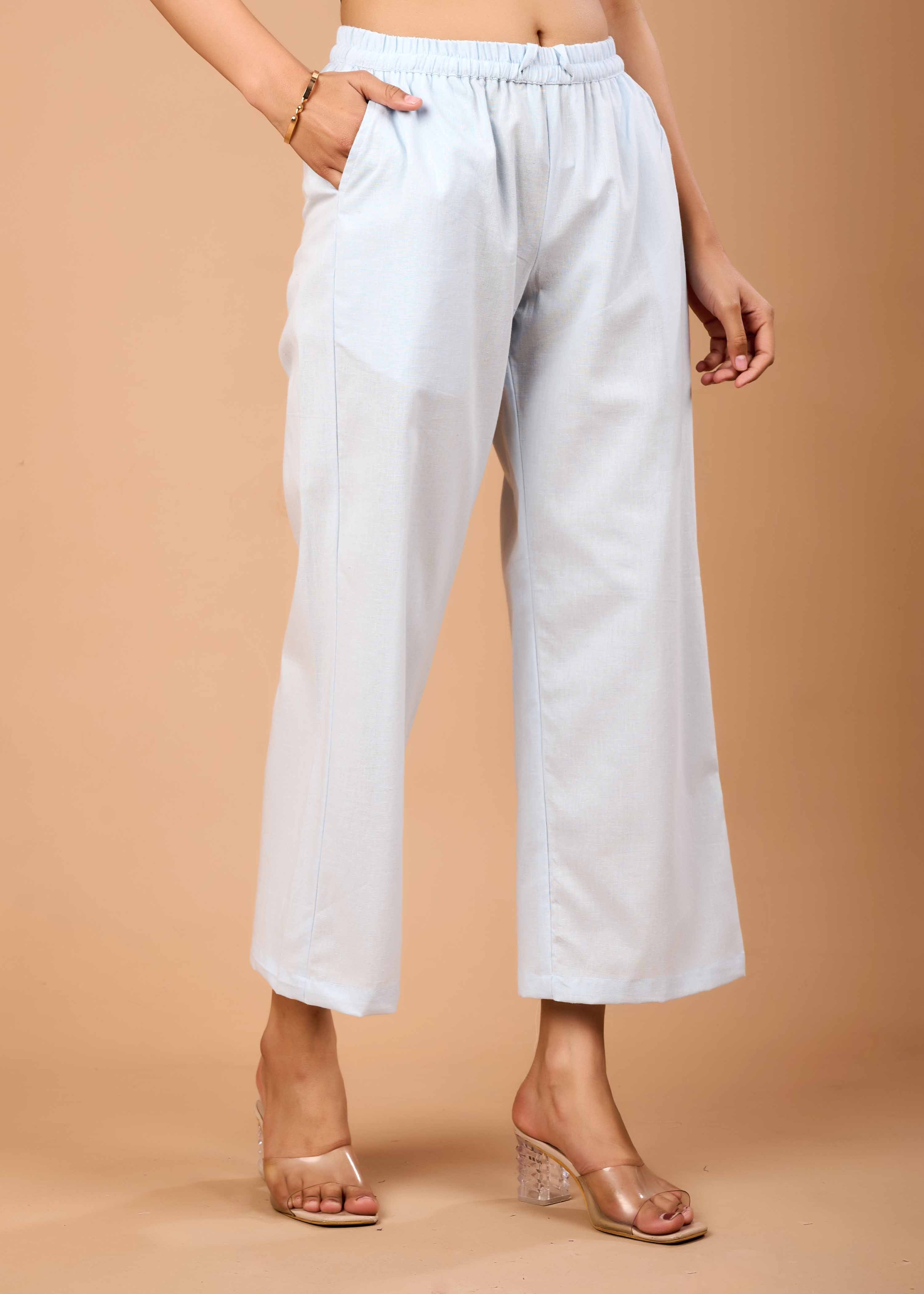 Women Sky Blue Airy Linen Kurta with Trousers