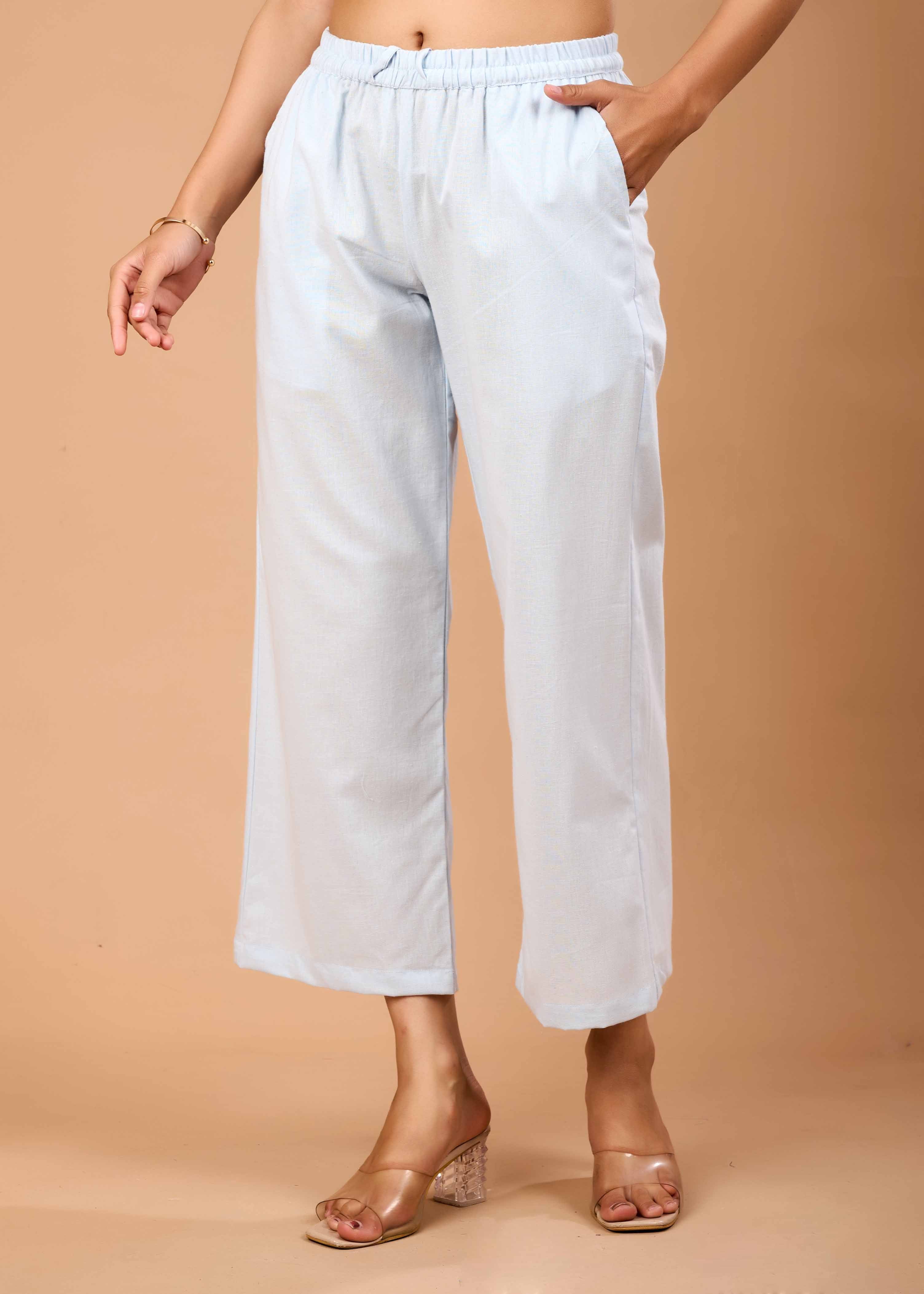 Women Sky Blue Airy Linen Kurta with Trousers
