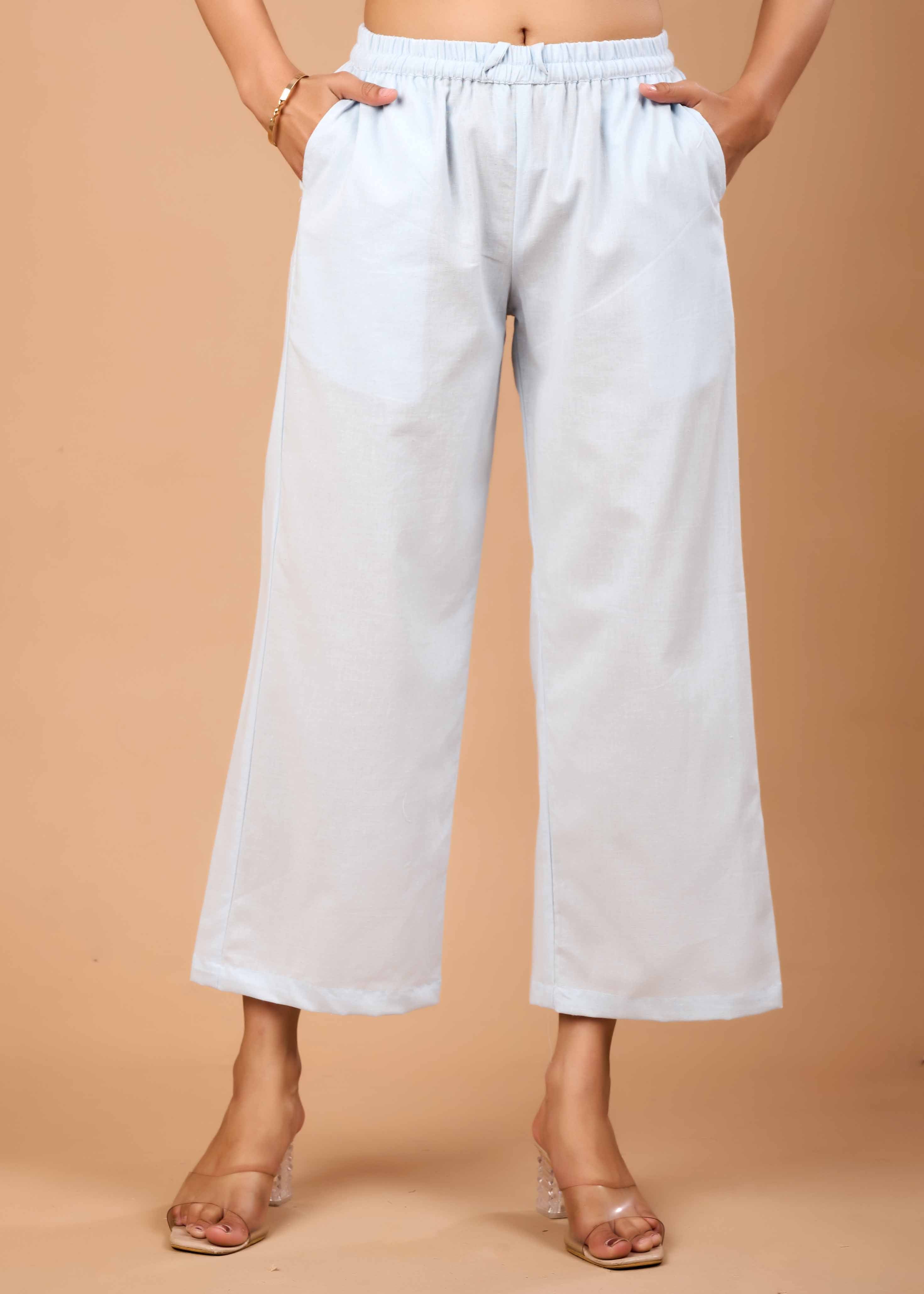 Women Sky Blue Airy Linen Kurta with Trousers