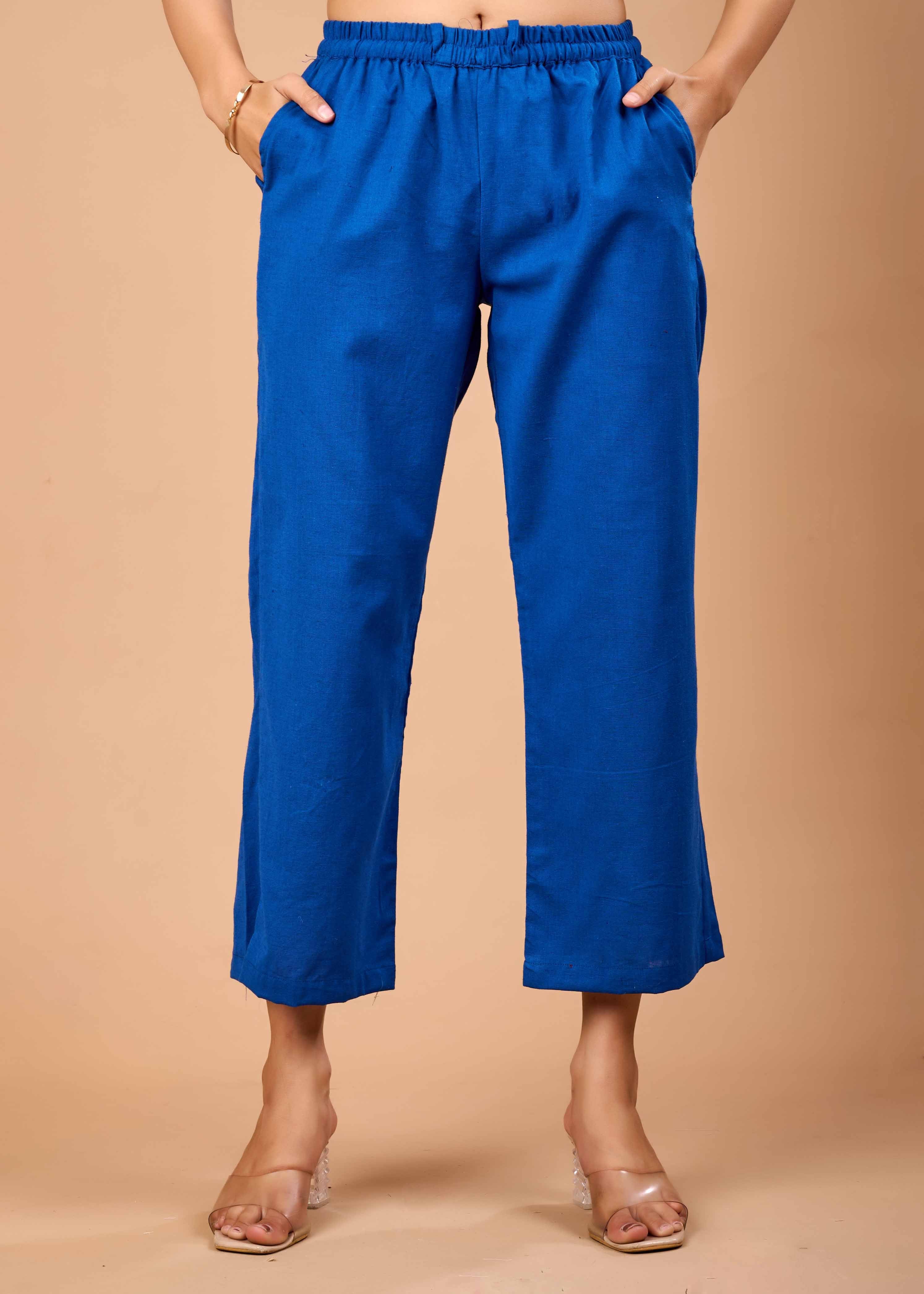 Women Blue Airy Linen Kurta with Trousers