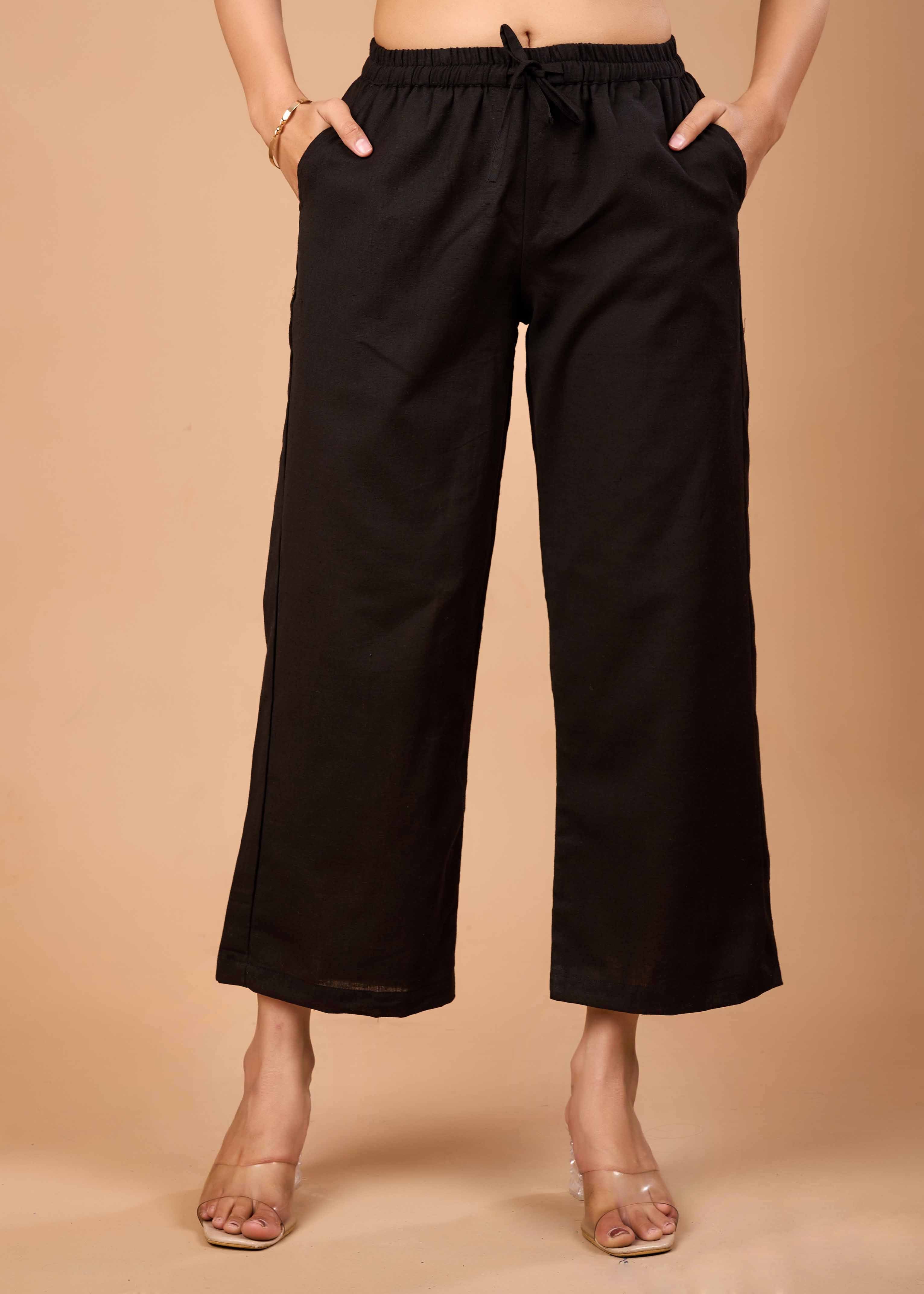 Women Black Airy Linen Kurta with Trousers
