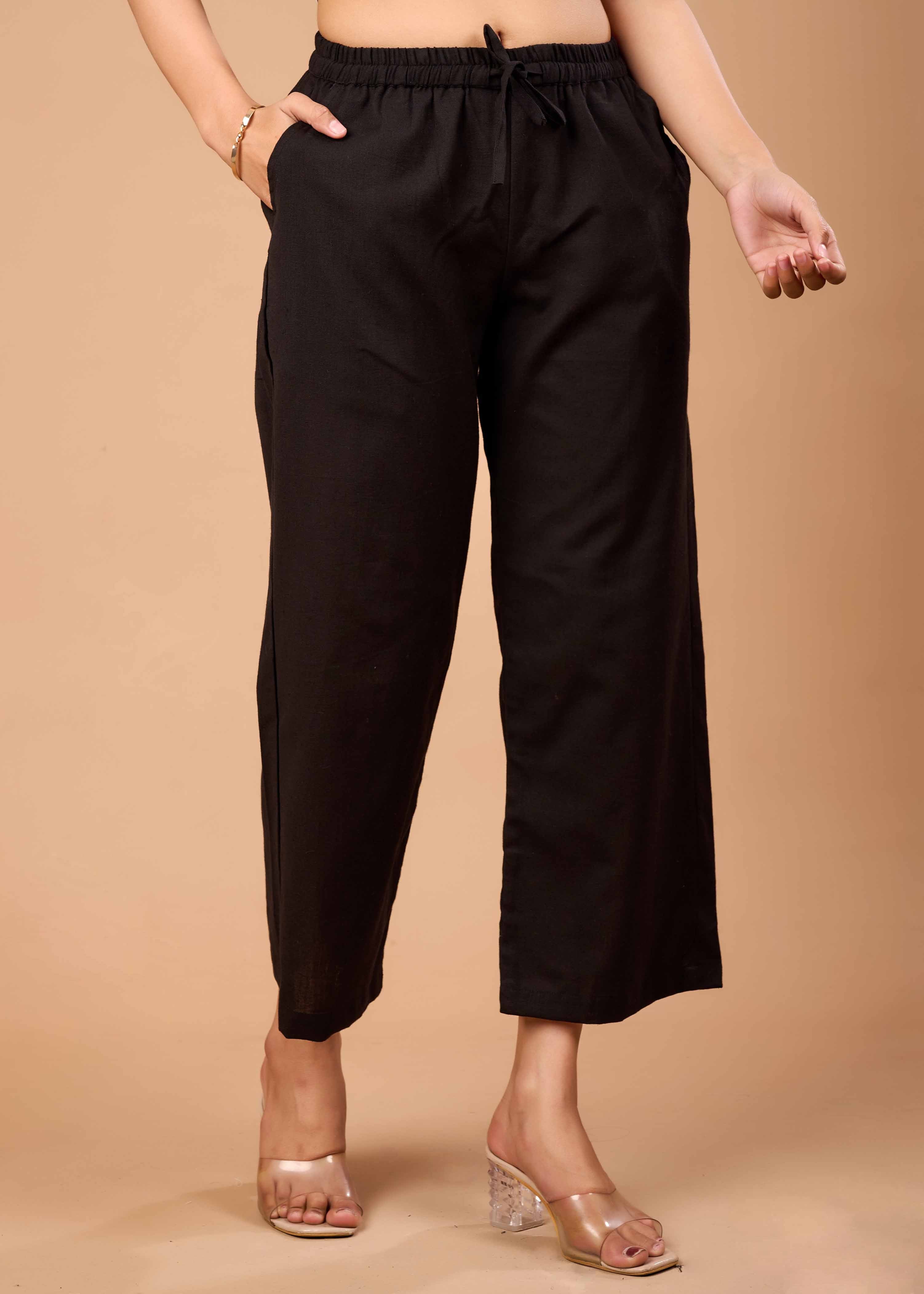 Women Black Airy Linen Kurta with Trousers