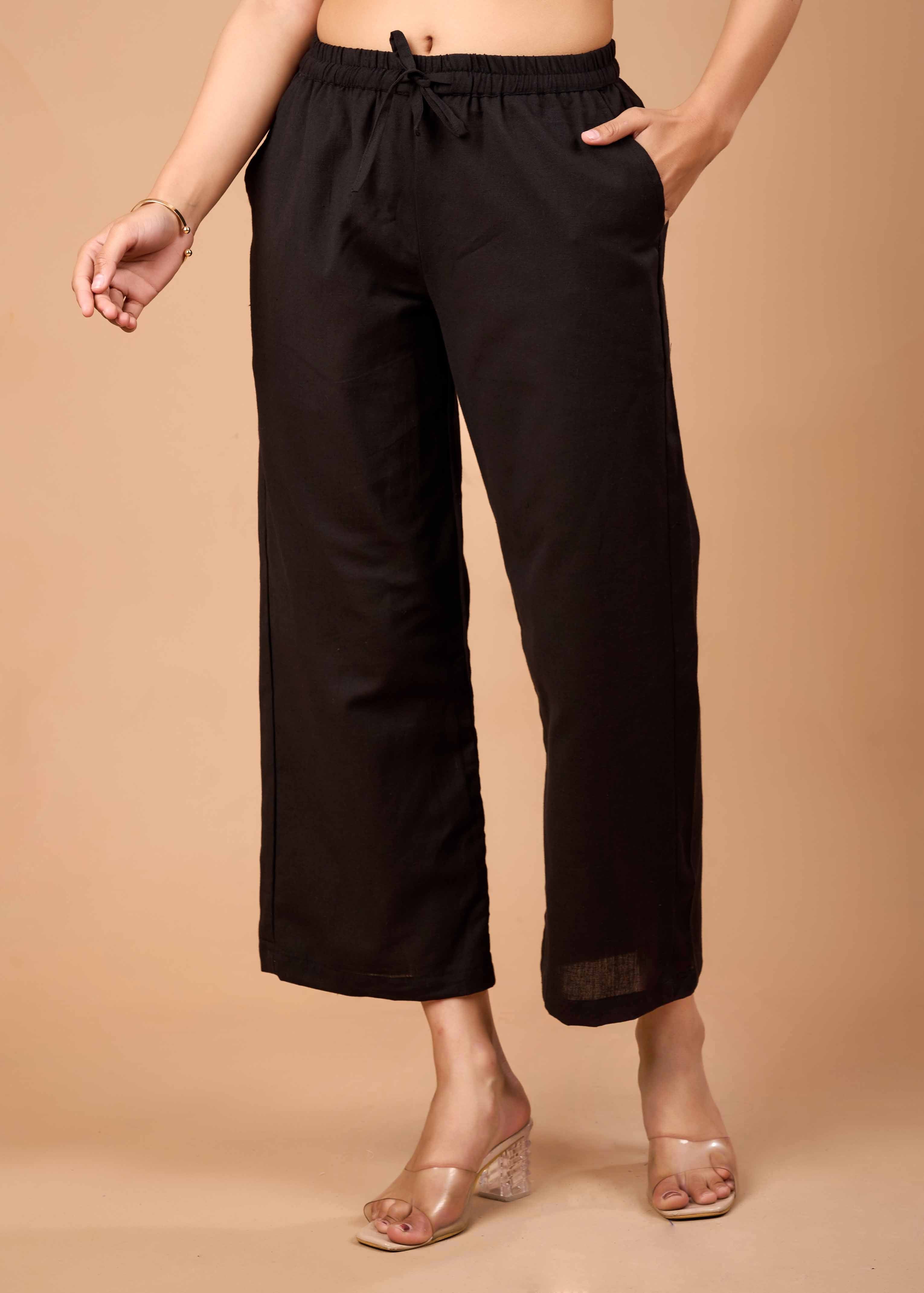Women Black Airy Linen Kurta with Trousers